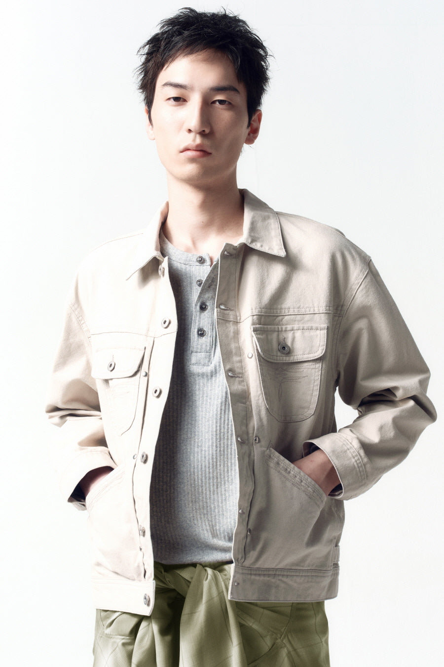 Insilence - Dust Trail Western Denim Jacket (Oatmeal) product image 2 | TRAB K-Fashion Australia
