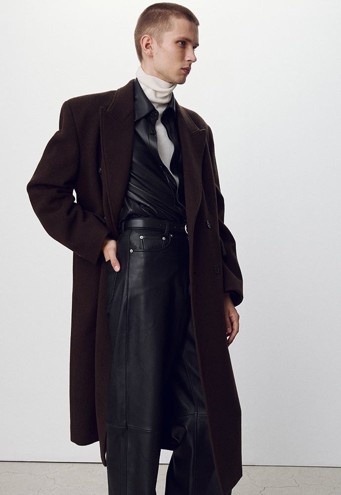 Tonywack - Textured Wool And Cashmere Double-Breasted Coat (Dark Brown) product image 4 | TRAB K-Fashion Australia