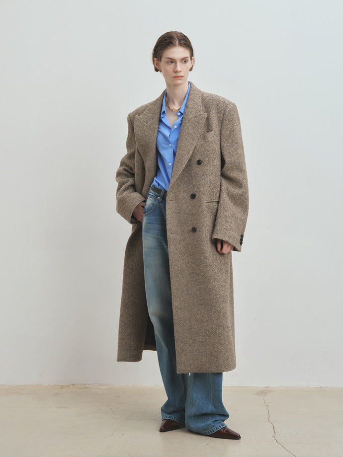 Tonywack - Textured Wool And Alpaca Double-Breasted Coat (Beige) product image 3 | TRAB K-Fashion Australia