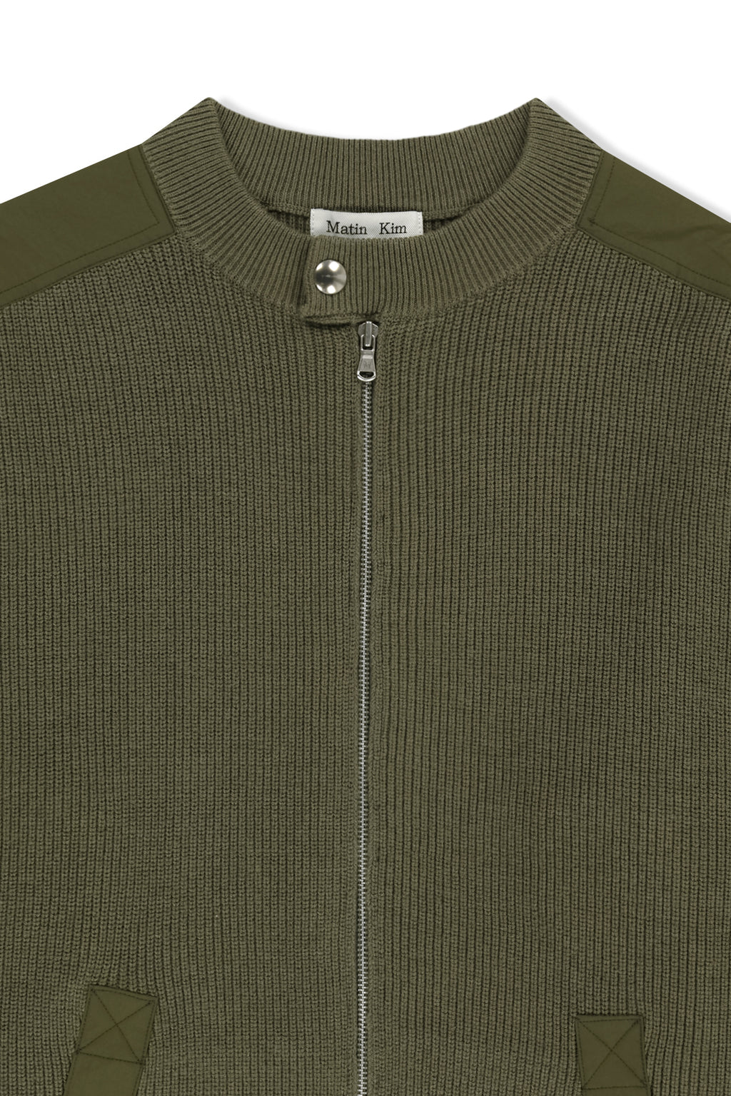 Matin Kim - Patch Detail Knit Zip Up (Khaki) product image 3 | TRAB K-Fashion Australia