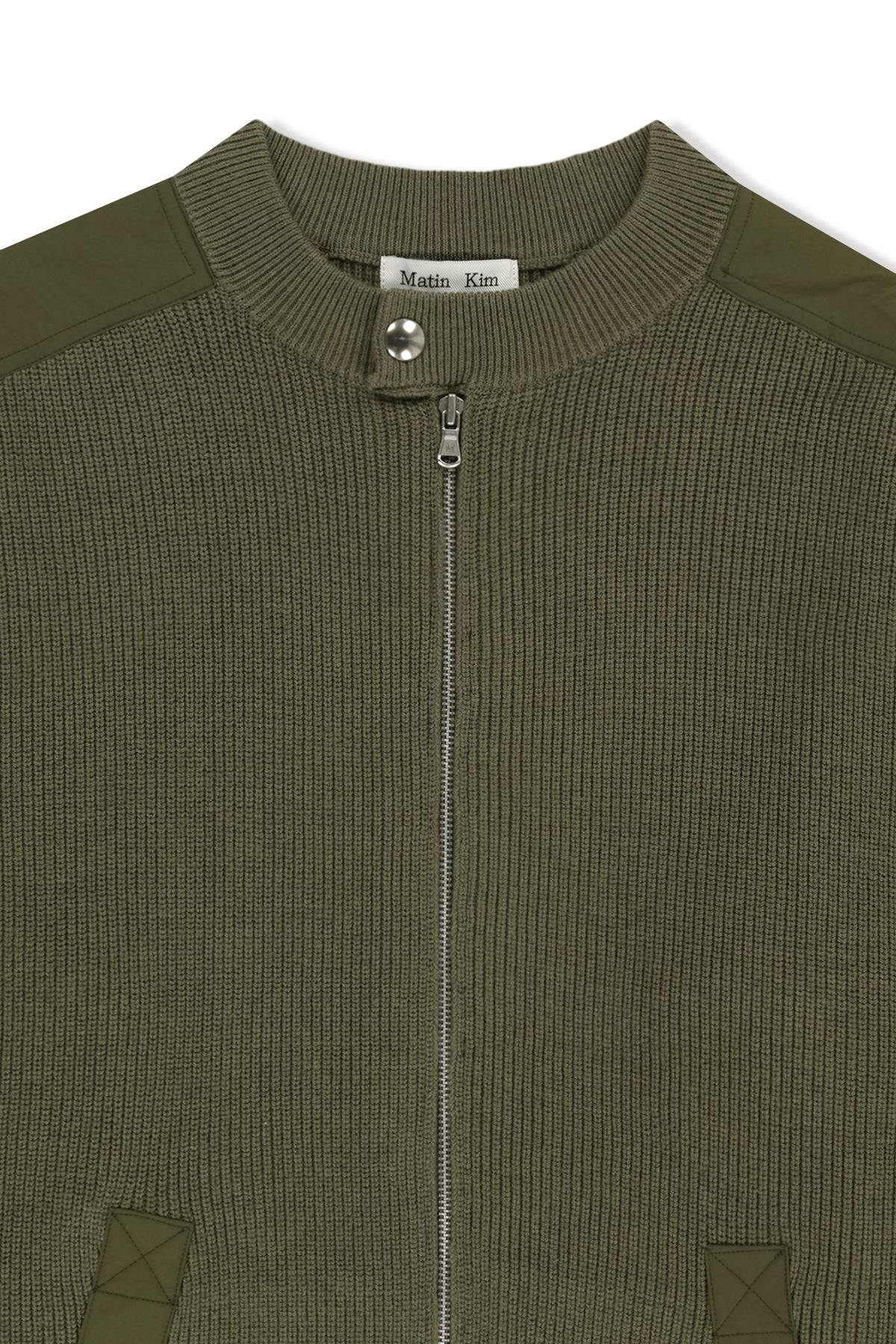 Matin Kim - Patch Detail Knit Zip Up (Khaki) product image 3 | TRAB K-Fashion Australia