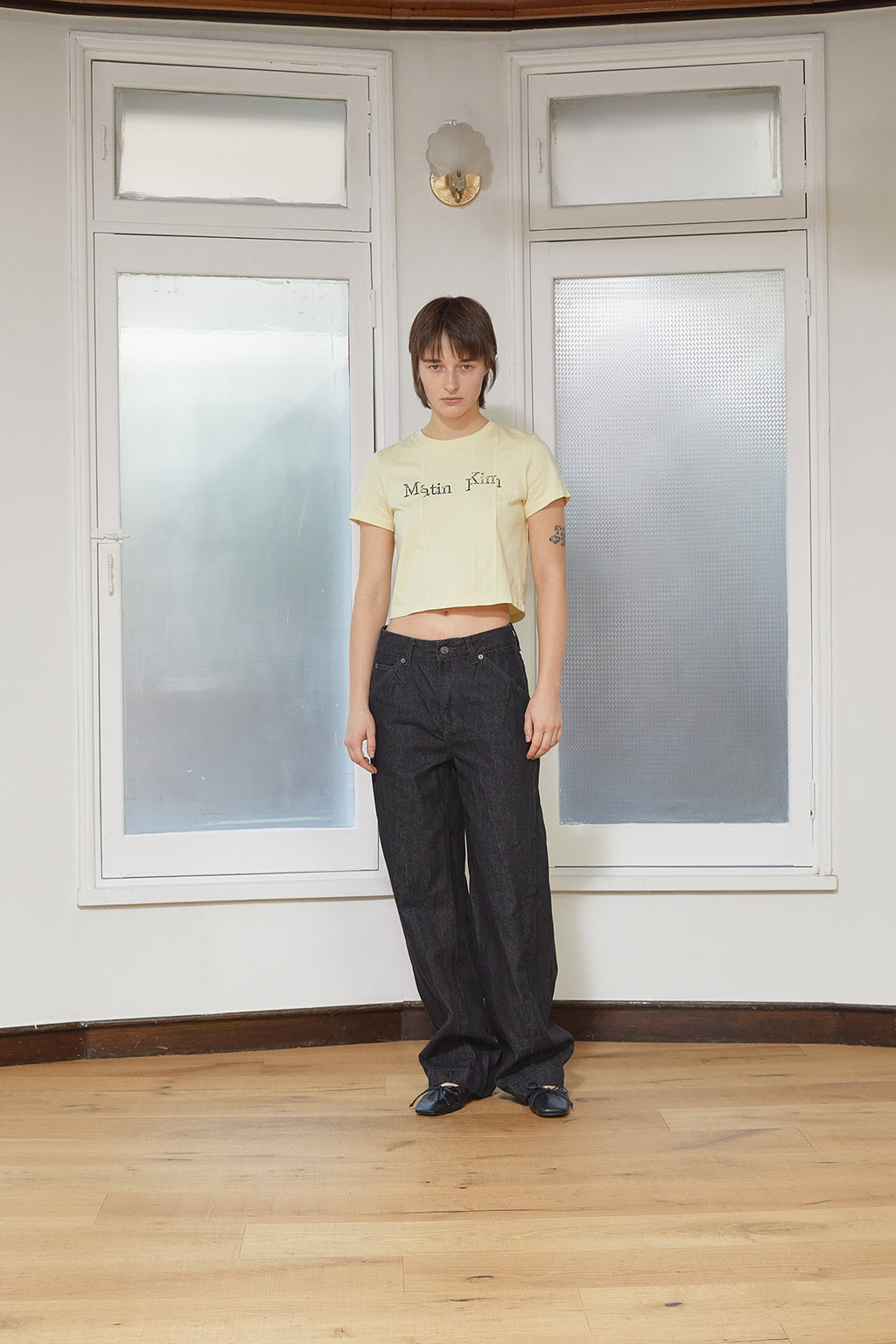 Matin Kim - Unbalance Typo Logo Crop Top (Yellow) product image 8 | TRAB K-Fashion Australia