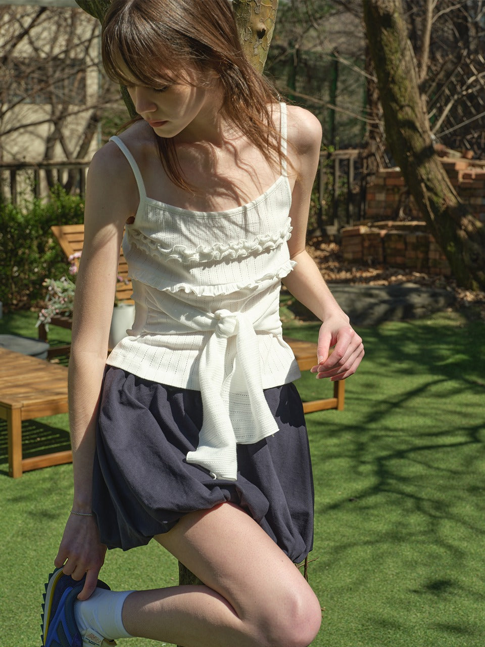 Margarin Fingers - Frill Ribbon Tank Top (White) product image 1 | TRAB K-Fashion Australia