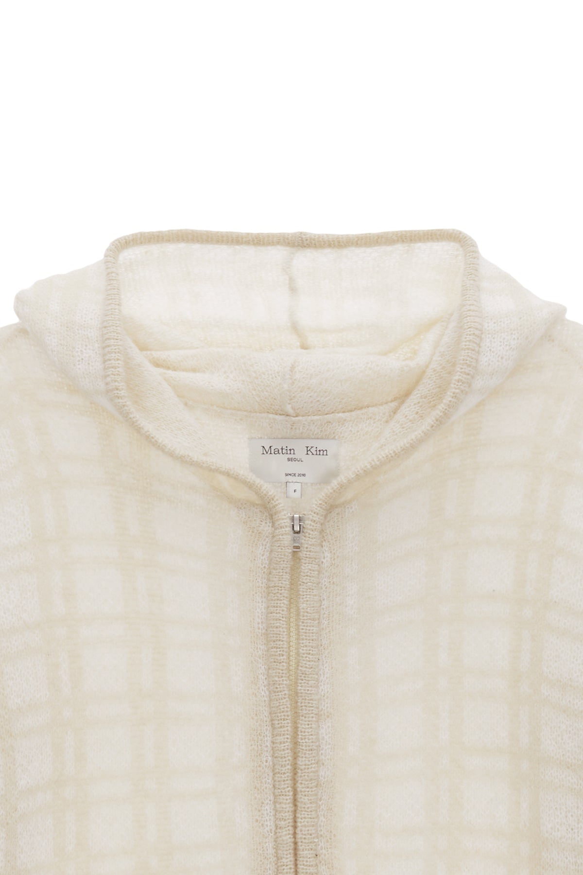 Matin Kim - Check Knit Hoodie Zip Up (Ivory) product image 3 | TRAB K-Fashion Australia