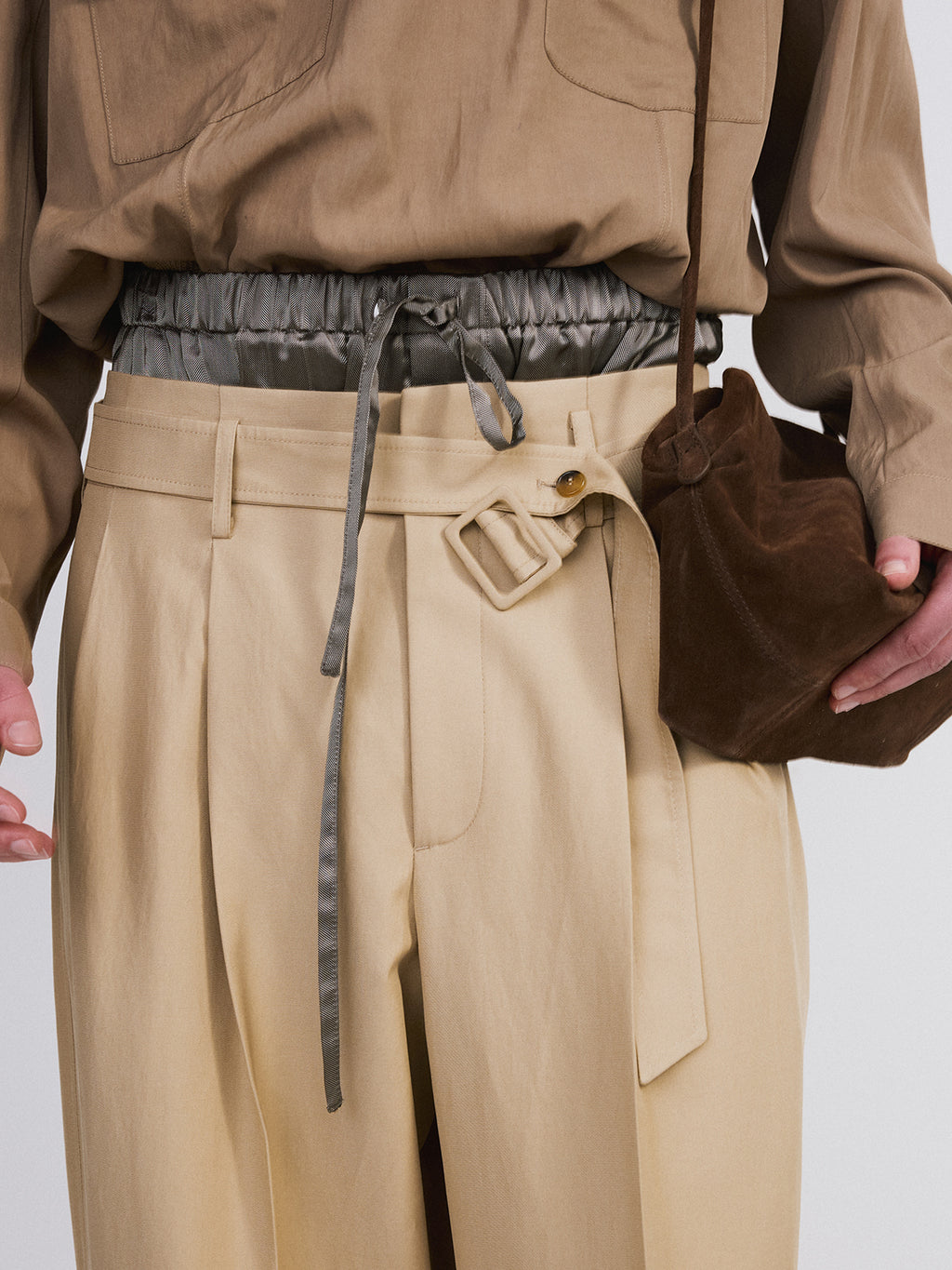 Recto - High Waist Belted Pants (Khaki Beige) product image 4 | TRAB K-Fashion Australia
