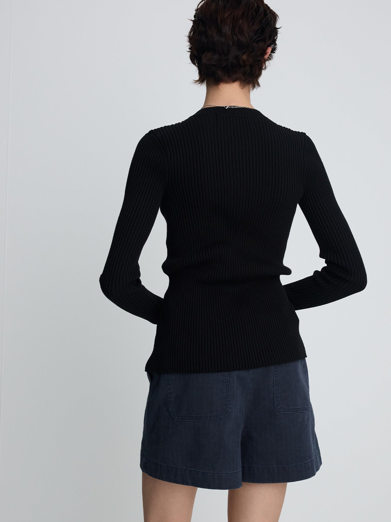Tonywack - Silk Cotton Ribbed Button Cardigan (Black) product image 6 | TRAB K-Fashion Australia