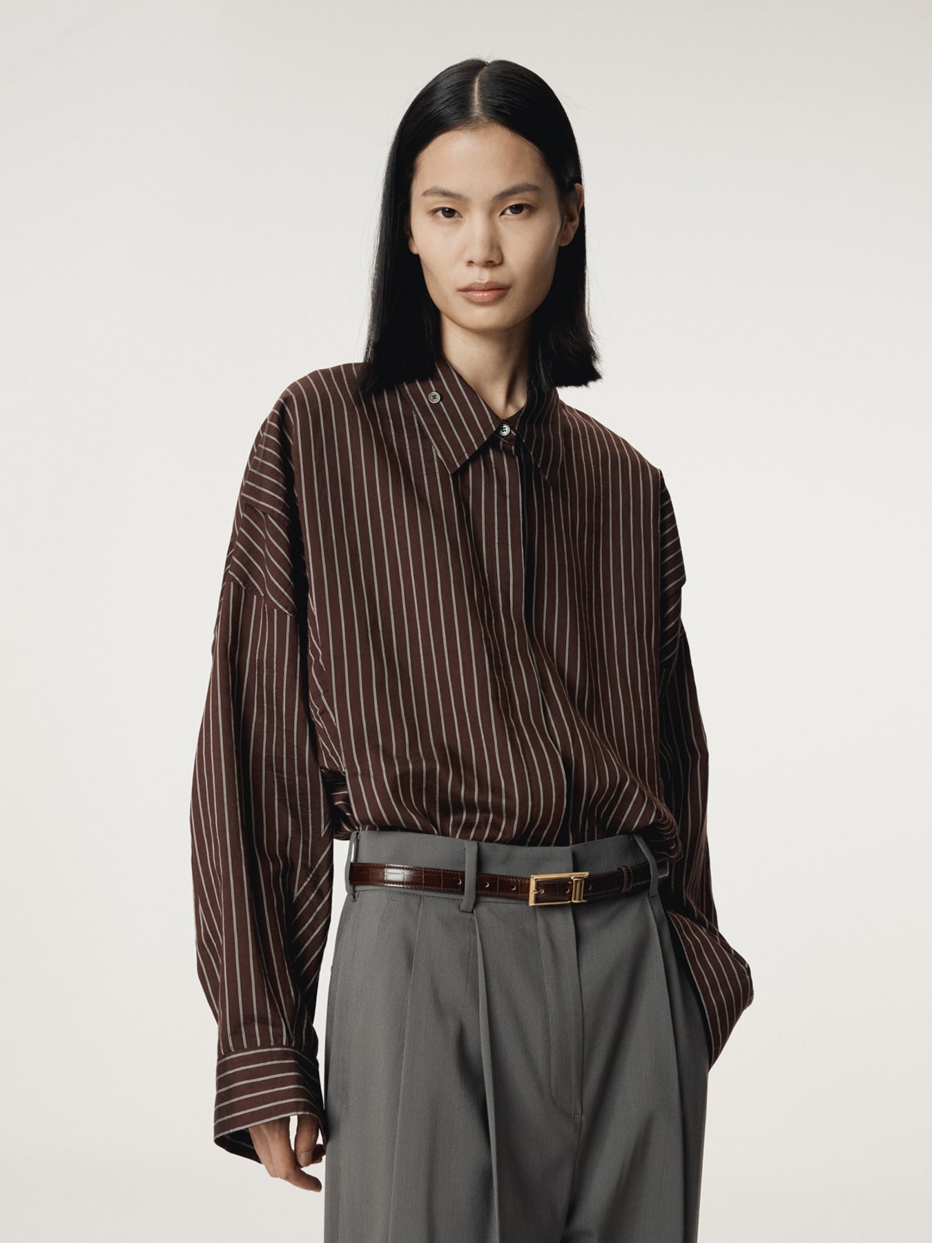 Recto - Double Layer Stripe Shirt (Red Brown) product image 7 | TRAB K-Fashion Australia