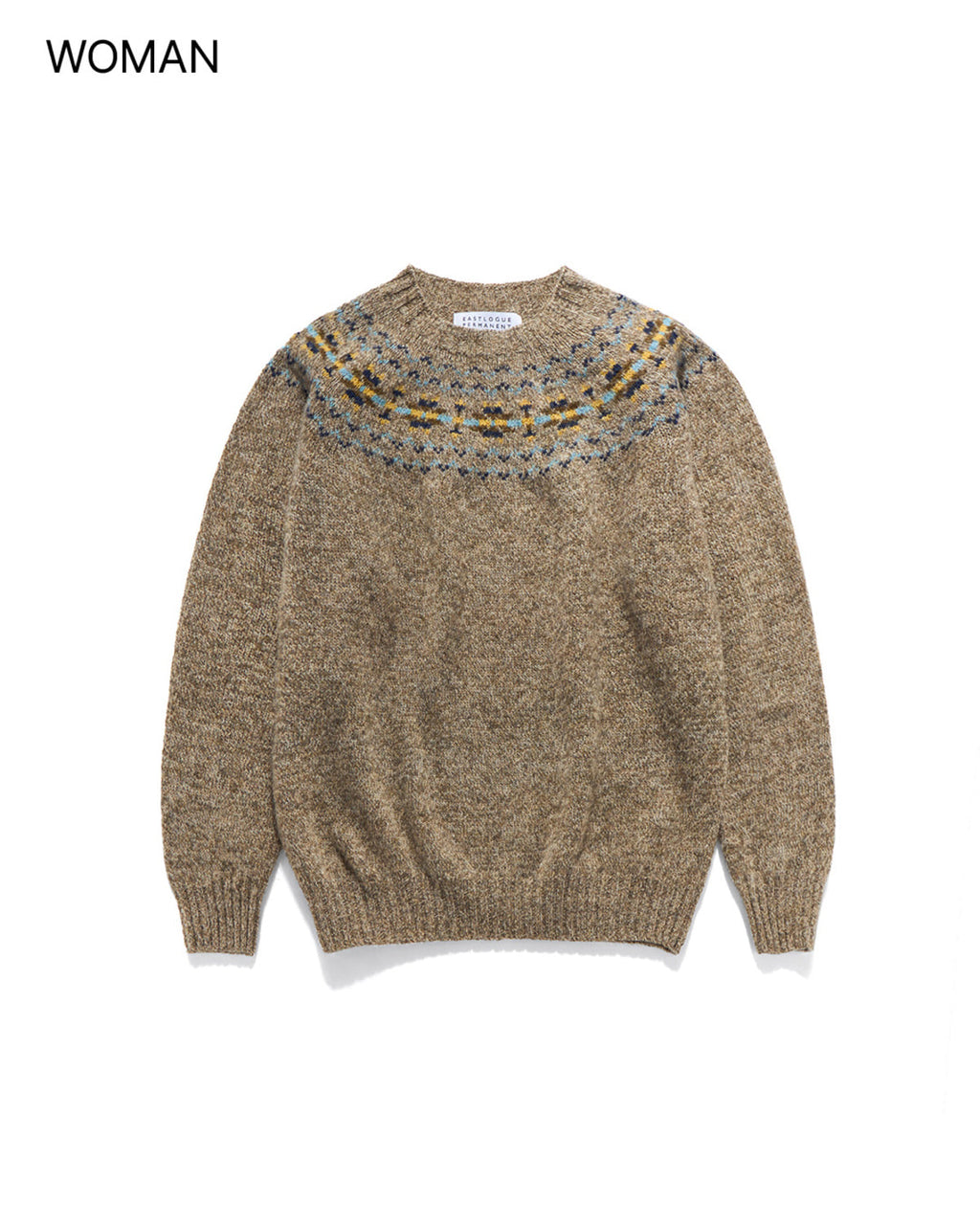 Eastlogue - Fair Isle Yoke Crew Neck Sweater (Mushroom) product image 1 | TRAB K-Fashion Australia