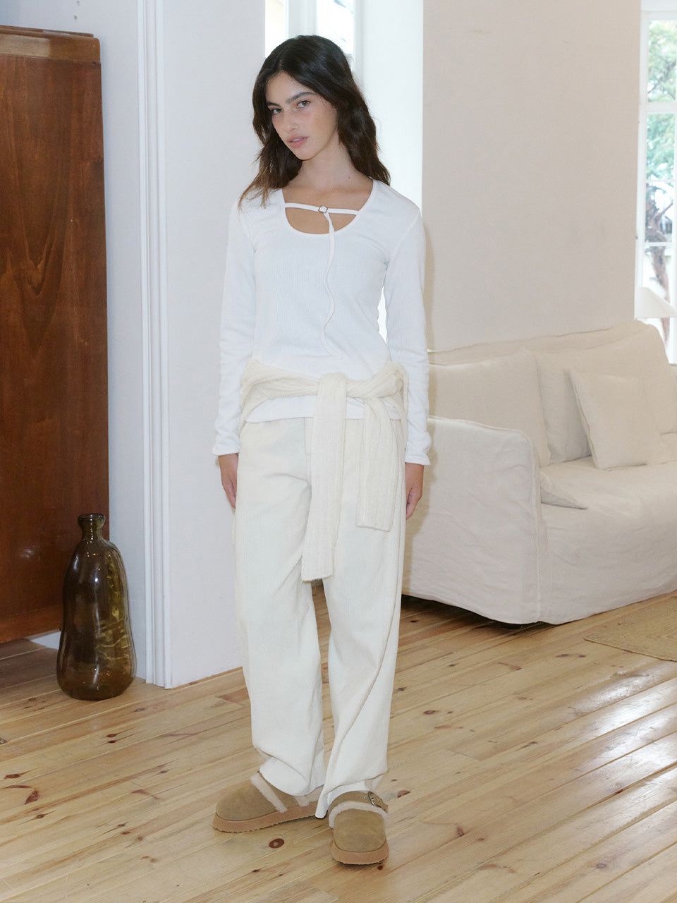 Kijun - Belted U-Neck Top (Ivory) product image 3 | TRAB K-Fashion Australia