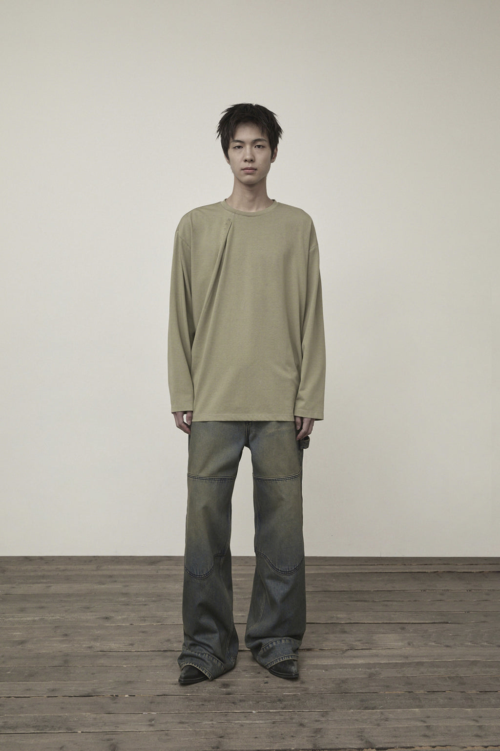 Matin Kim - Tuck Point Long Sleeve Top (Light Khaki) product image 9 | TRAB K-Fashion Australia