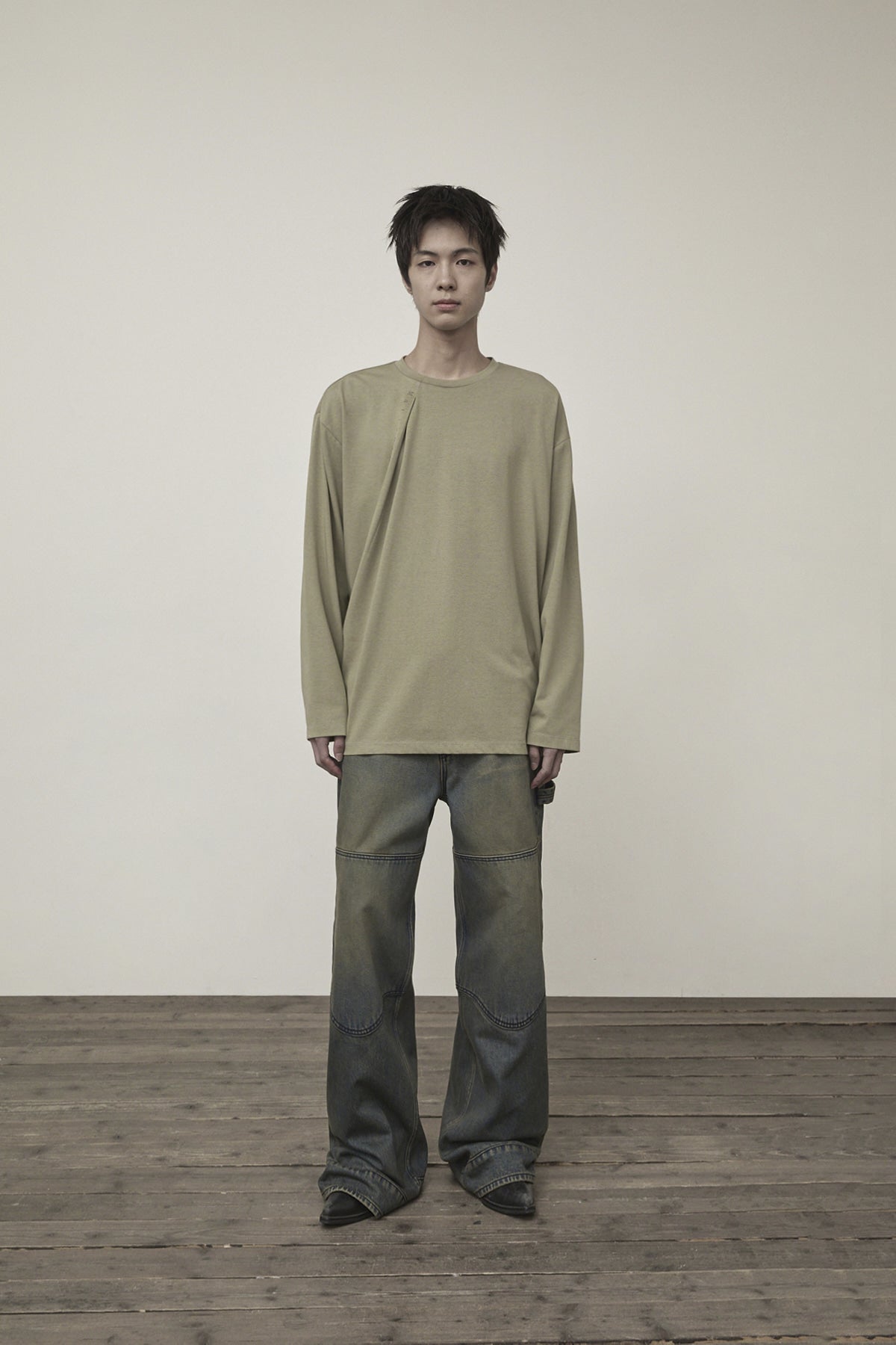 Matin Kim - Tuck Point Long Sleeve Top (Light Khaki) product image 9 | TRAB K-Fashion Australia