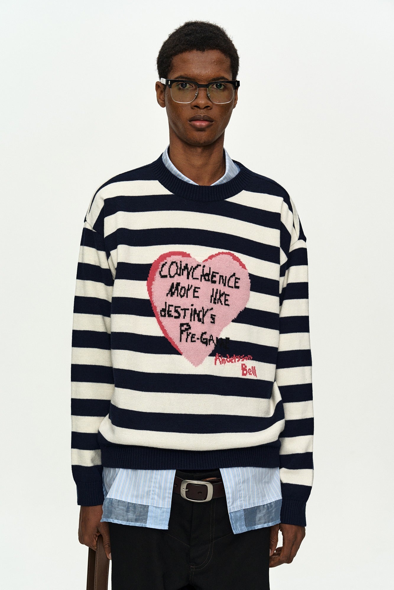Andersson Bell - Boy's Heart Message Crew-Neck Sweater (Navy/Ivory) product image 1 | TRAB K-Fashion Australia