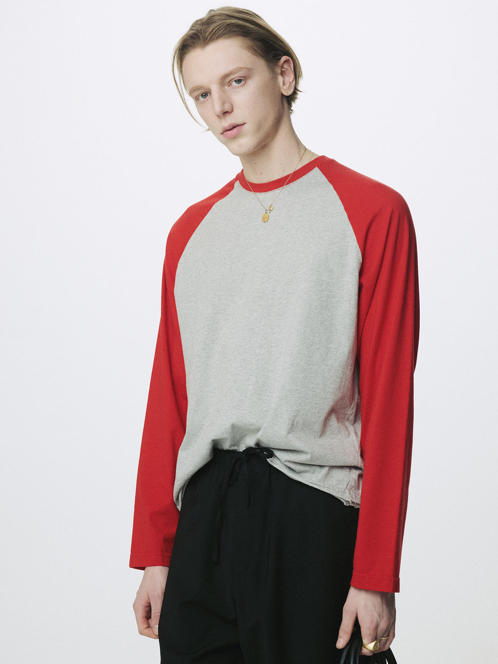 Tonywack - Washed Cotton Baseball Long Sleeve (Melange Grey/Red) product image 8 | TRAB K-Fashion Australia