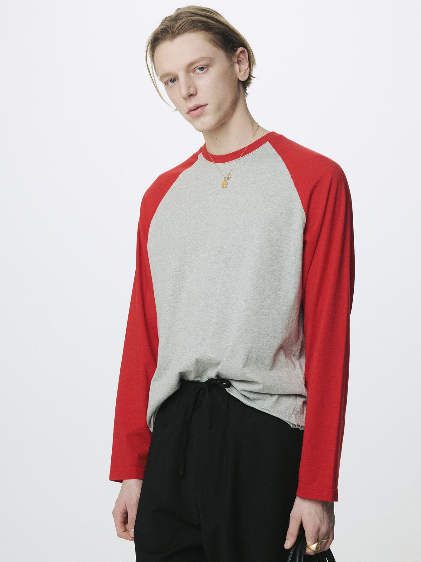 Tonywack - Washed Cotton Baseball Long Sleeve (Melange Grey/Red) product image 8 | TRAB K-Fashion Australia