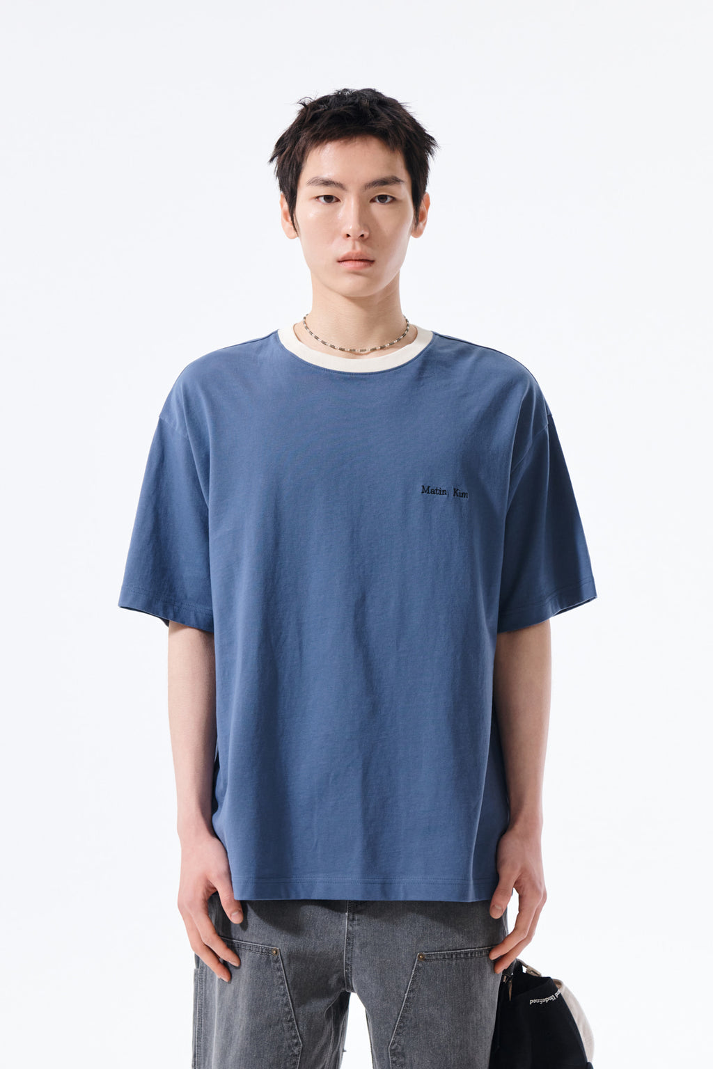 Matin Kim - Tonal Rib Back Logo Top (Smoke Blue) product image 5 | TRAB K-Fashion Australia