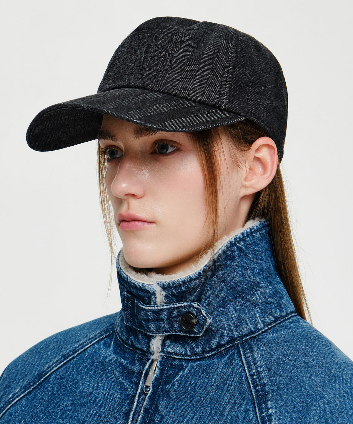 Marithe & Francois Girbaud - Embo Classic Logo 5-panel Herringbone Denim Cap (Washed Black) product image 6 | TRAB K-Fashion Australia