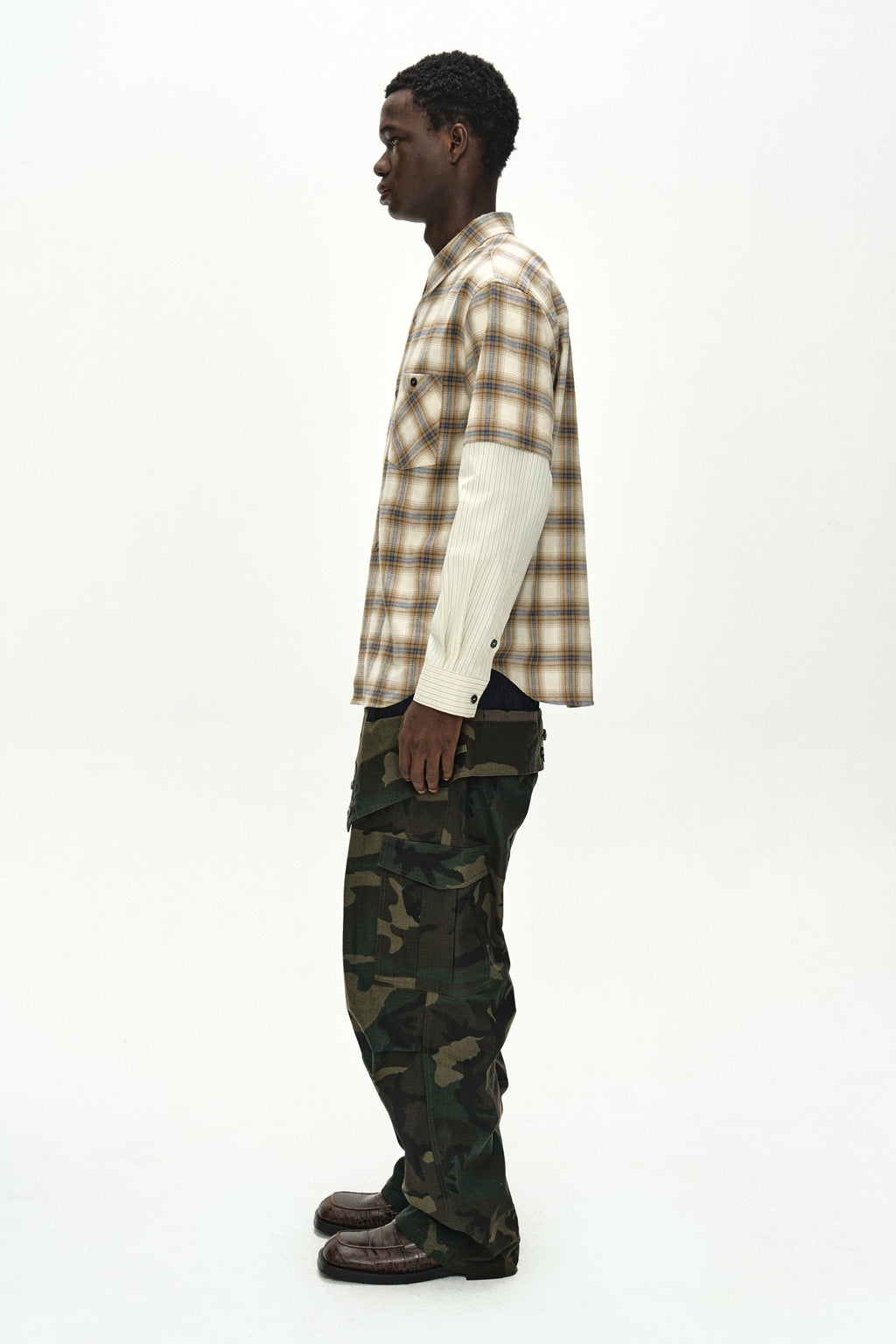 Andersson Bell - Sleeve Layered Check Shirt (Ivory Stripe) product image 2 | TRAB K-Fashion Australia