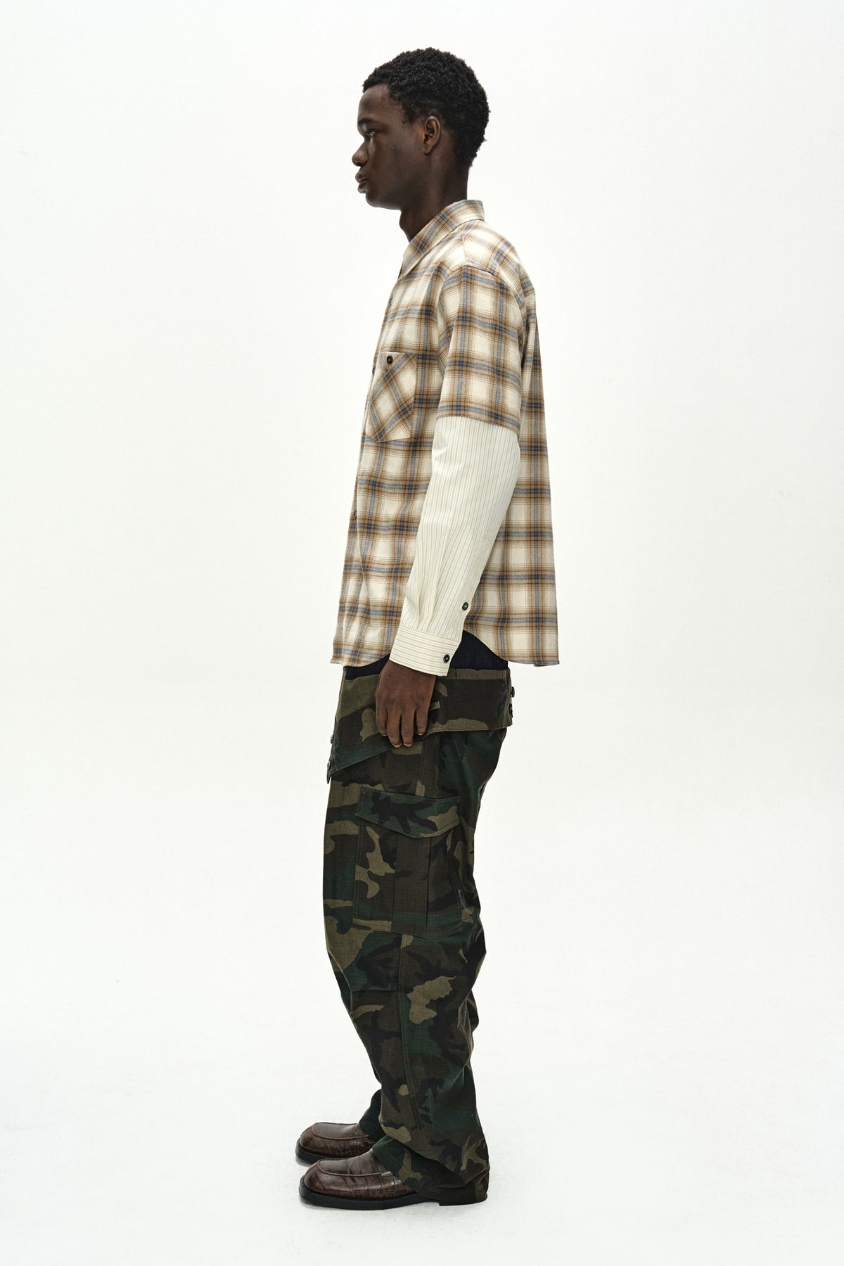 Andersson Bell - Sleeve Layered Check Shirt (Ivory Stripe) product image 2 | TRAB K-Fashion Australia