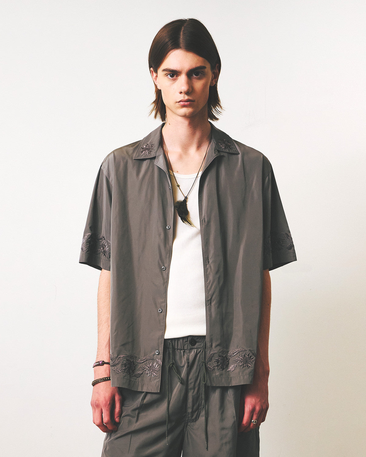 Eastlogue - Breezy Embroidered Half Shirts (Sand Beige) product image 3 | TRAB K-Fashion Australia