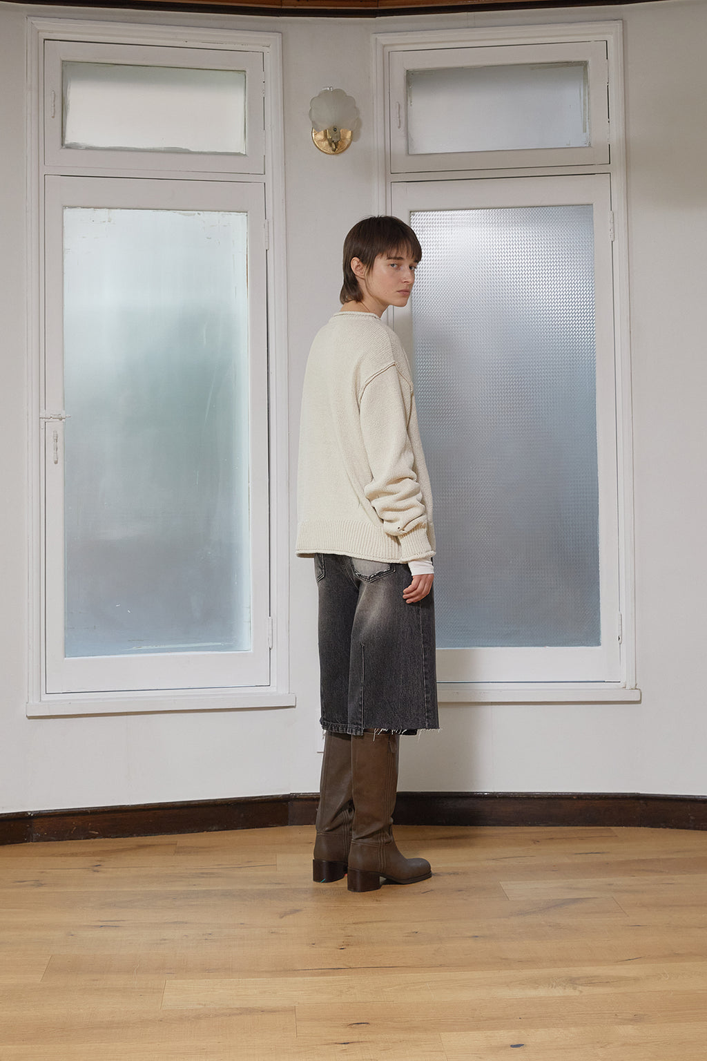 Matin Kim - Crack Logo Vintage Knit Pullover (Beige) product image 8 | TRAB K-Fashion Australia