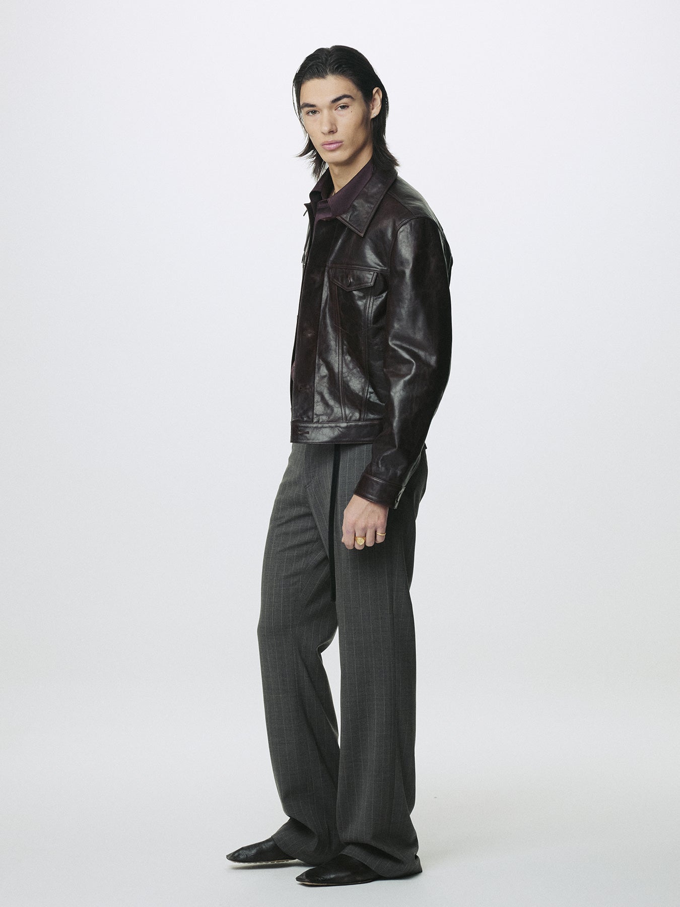 Tonywack - Striped Wool Flared-Leg Pants (Taupe) product image 4 | TRAB K-Fashion Australia