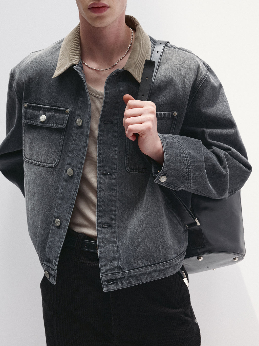 Tonywack - Corduroy Collar Denim Work Jacket (Washed Grey) product image 8 | TRAB K-Fashion Australia