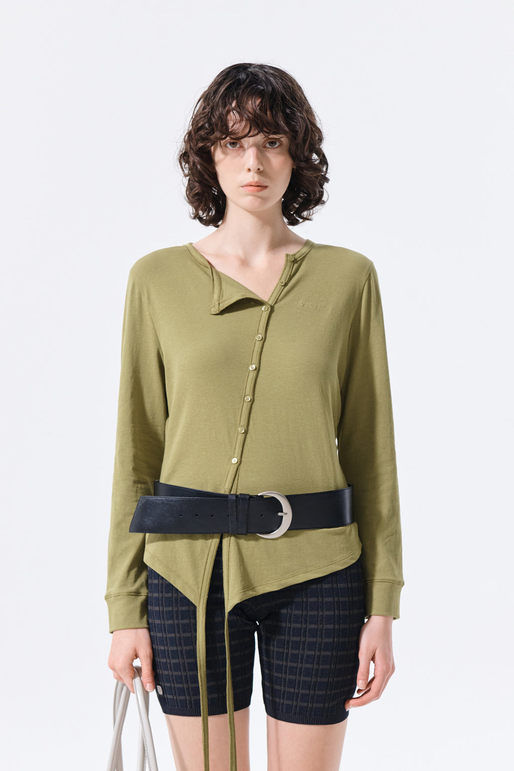 Matin Kim - Asymmetric Button Closure Top (Olive) product image 11 | TRAB K-Fashion Australia