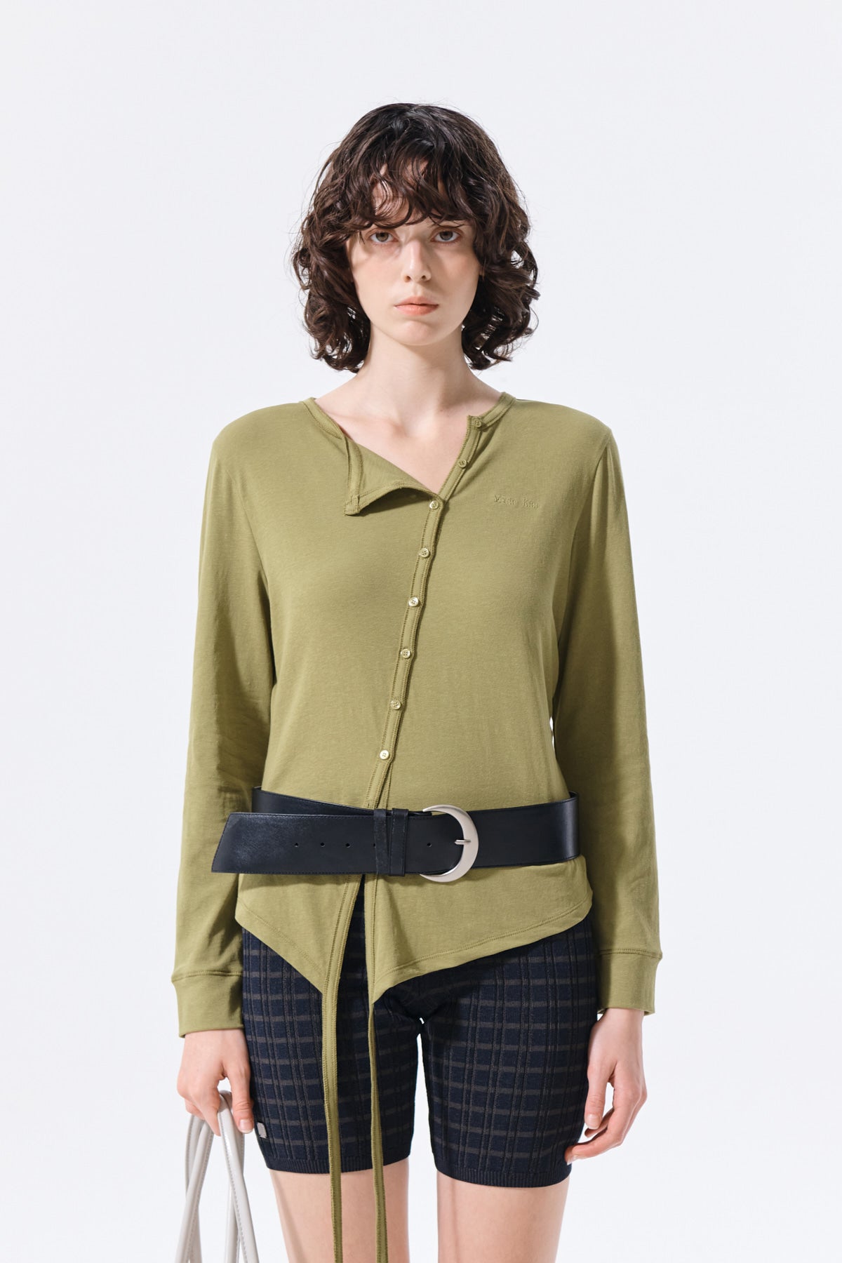 Matin Kim - Asymmetric Button Closure Top (Olive) product image 11 | TRAB K-Fashion Australia