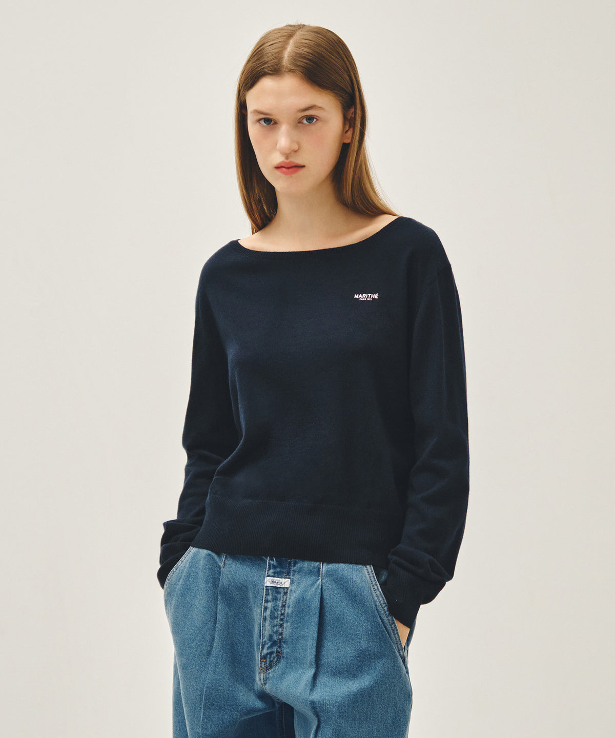 Marithe & Francois Girbaud - Boat Neck Knit Pullover (Navy) product image 1 | TRAB K-Fashion Australia
