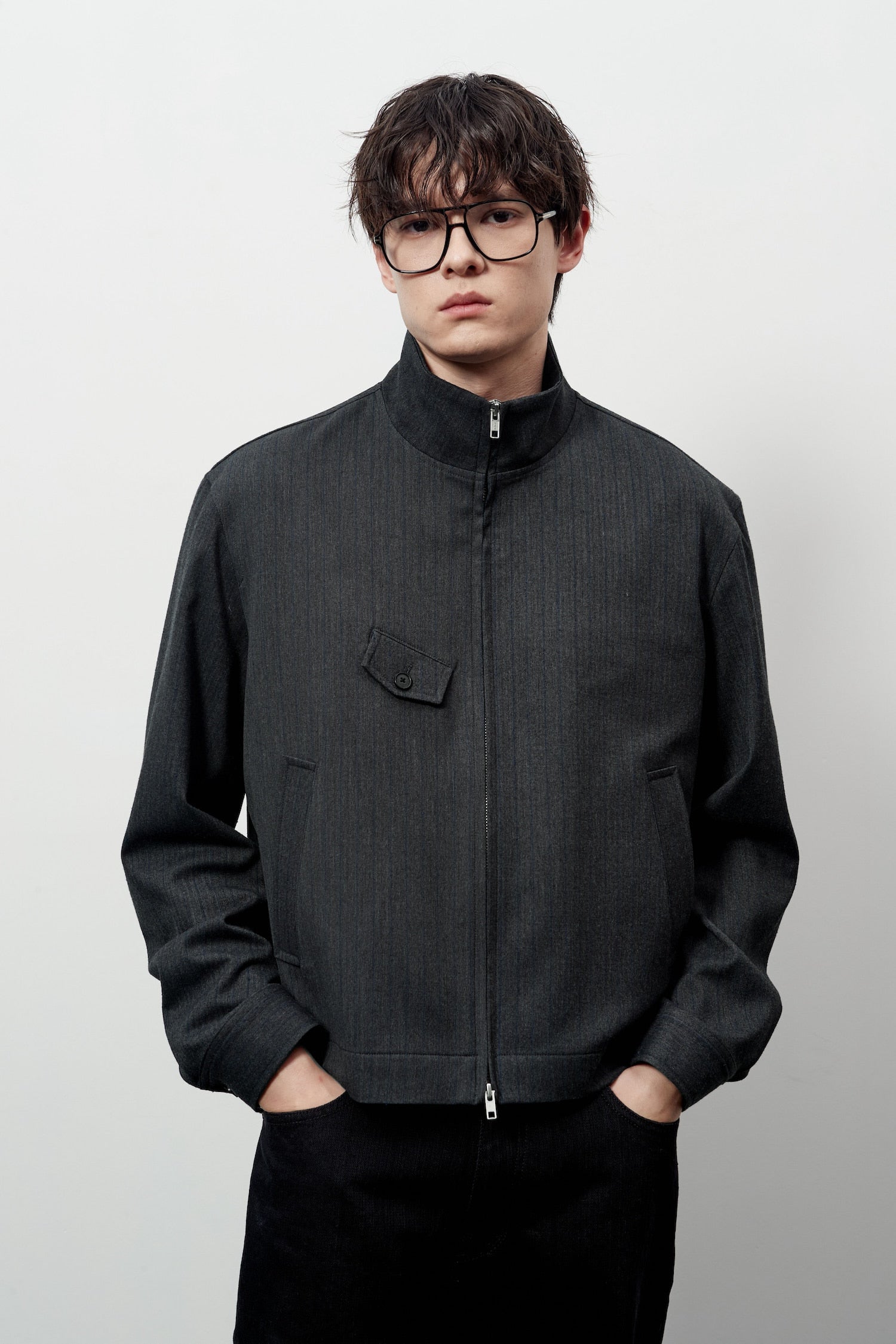 Stu - High Neck Crop Stripe Jacket (Grey) product image 4 | TRAB K-Fashion Australia