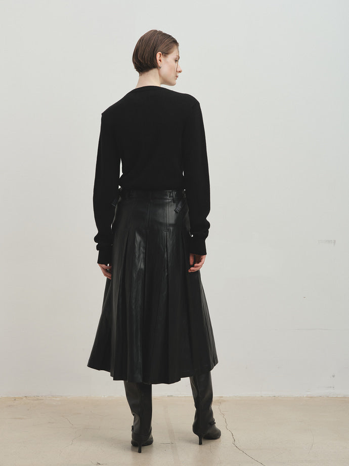 Tonywack - Faux Leather Pleated Midi Skirt (Black) product image 2 | TRAB K-Fashion Australia