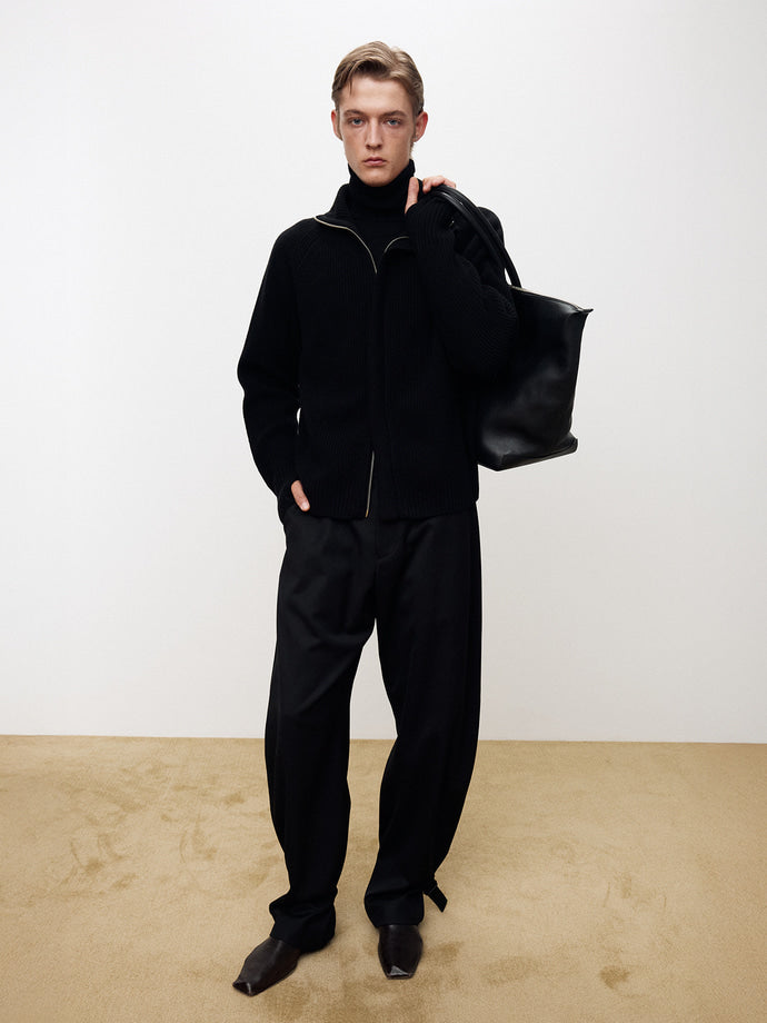 Tonywack - Wool Twill Curved-Leg Strap Trousers (Black) product image 1 | TRAB K-Fashion Australia