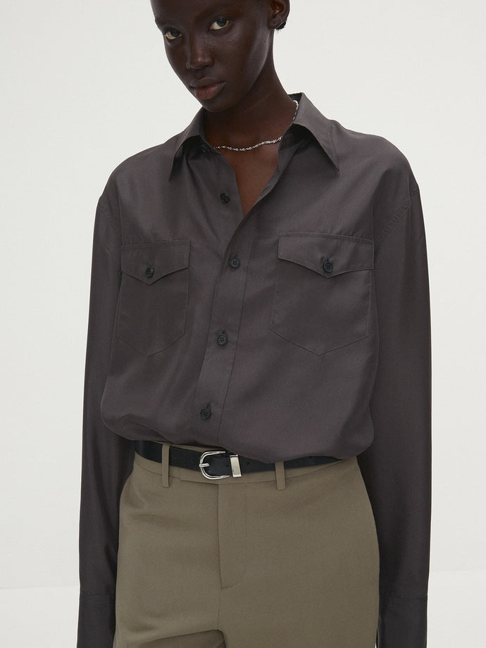 Tonywack - Silk Double Pocket Shirt (Olive Charcoal) product image 3 | TRAB K-Fashion Australia