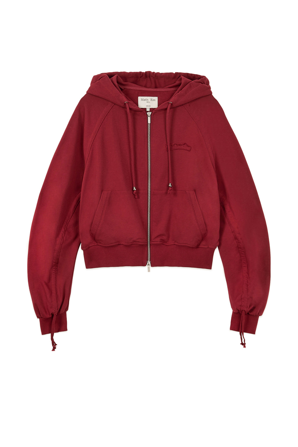 Matin Kim - Sleeve String Detail Hoody Zip Up (Red) product image 4 | TRAB K-Fashion Australia