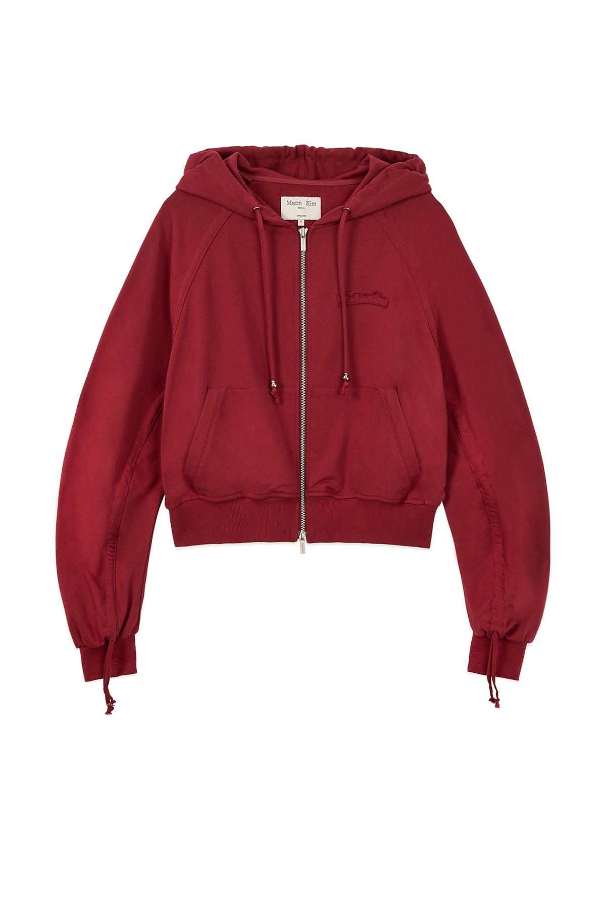 Matin Kim - Sleeve String Detail Hoody Zip Up (Red) product image 4 | TRAB K-Fashion Australia