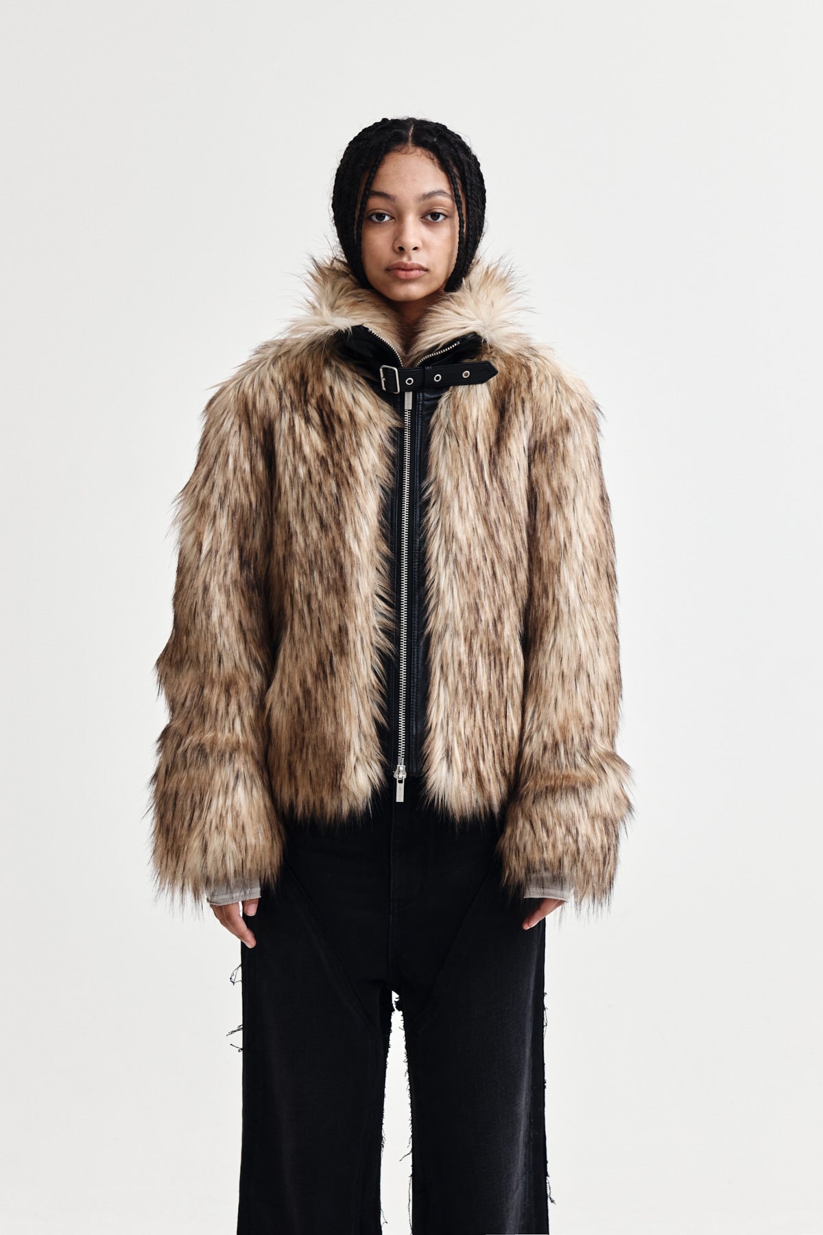 Matin Kim - Neck Buckle Crop Fur Jumper (Beige) product image 10 | TRAB K-Fashion Australia