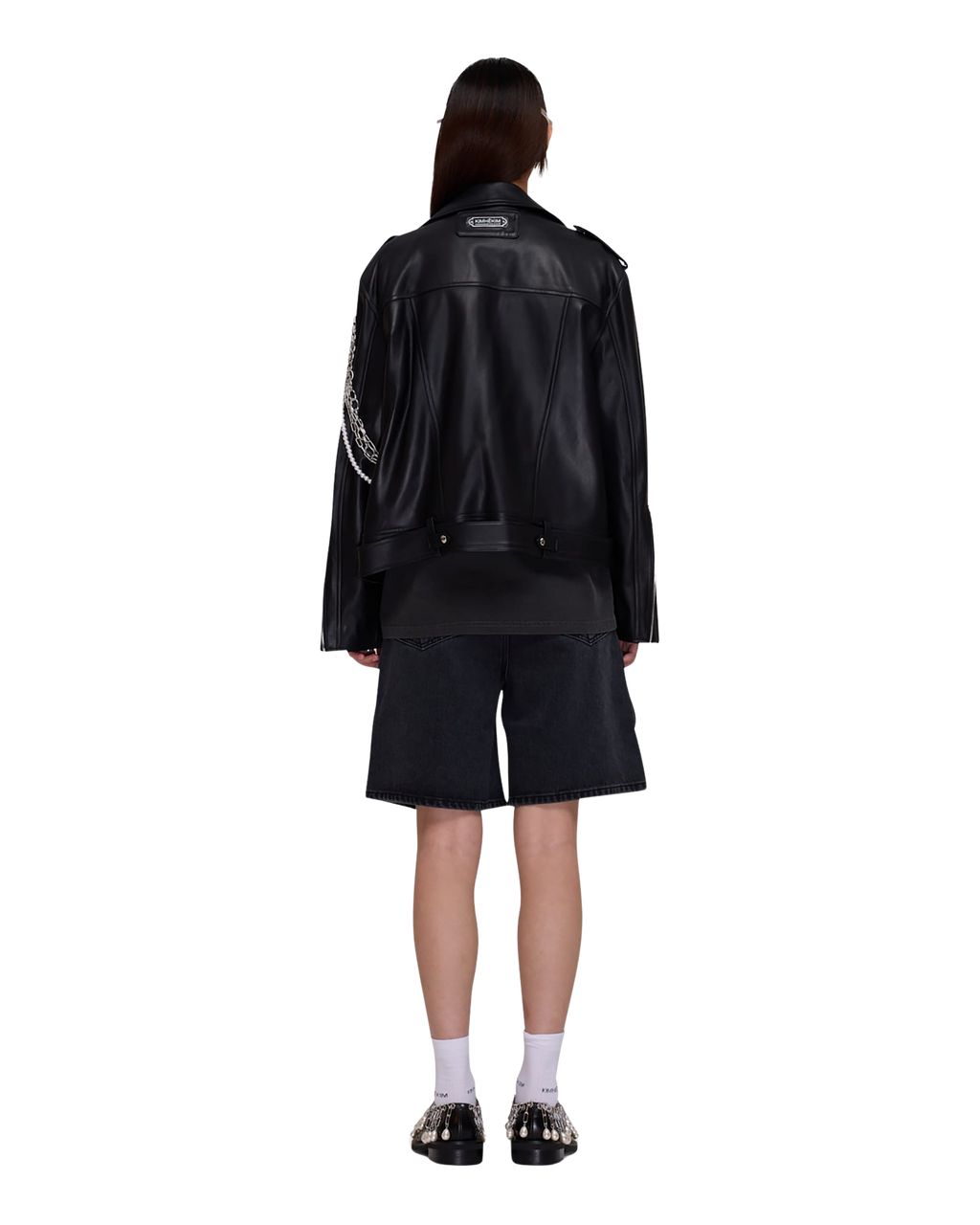 Kimhe Kim - Detachable Pearl Chain Leather Jacket (Black) product image 4 | TRAB K-Fashion Australia