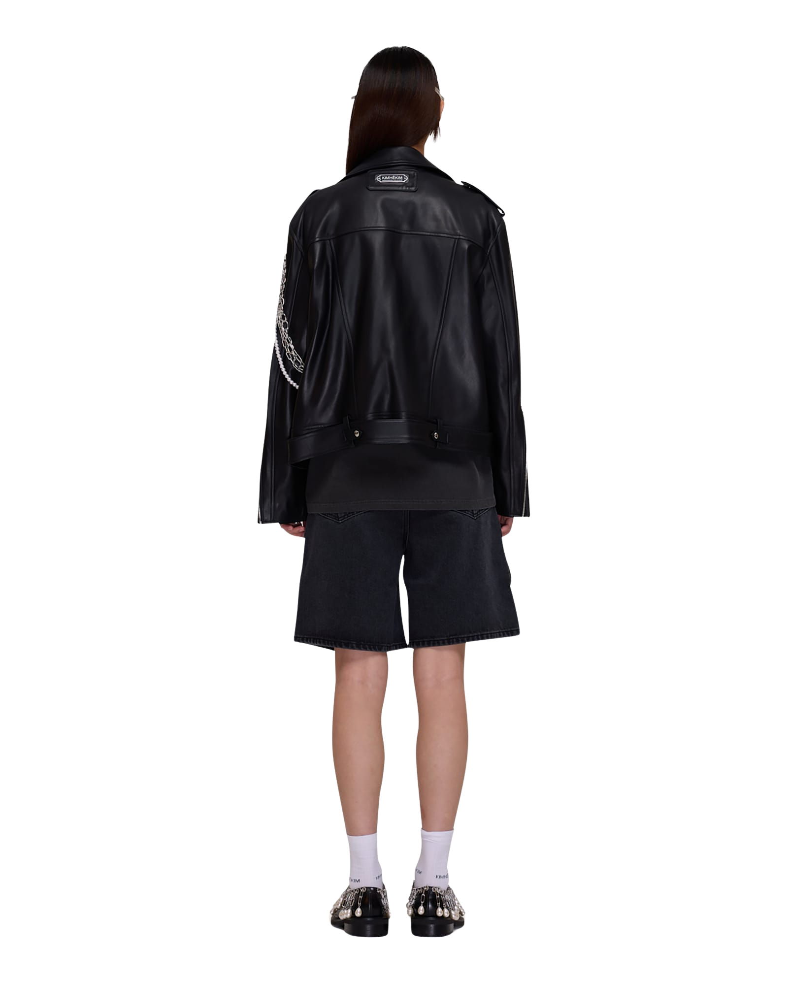 Kimhe Kim - Detachable Pearl Chain Leather Jacket (Black) product image 4 | TRAB K-Fashion Australia