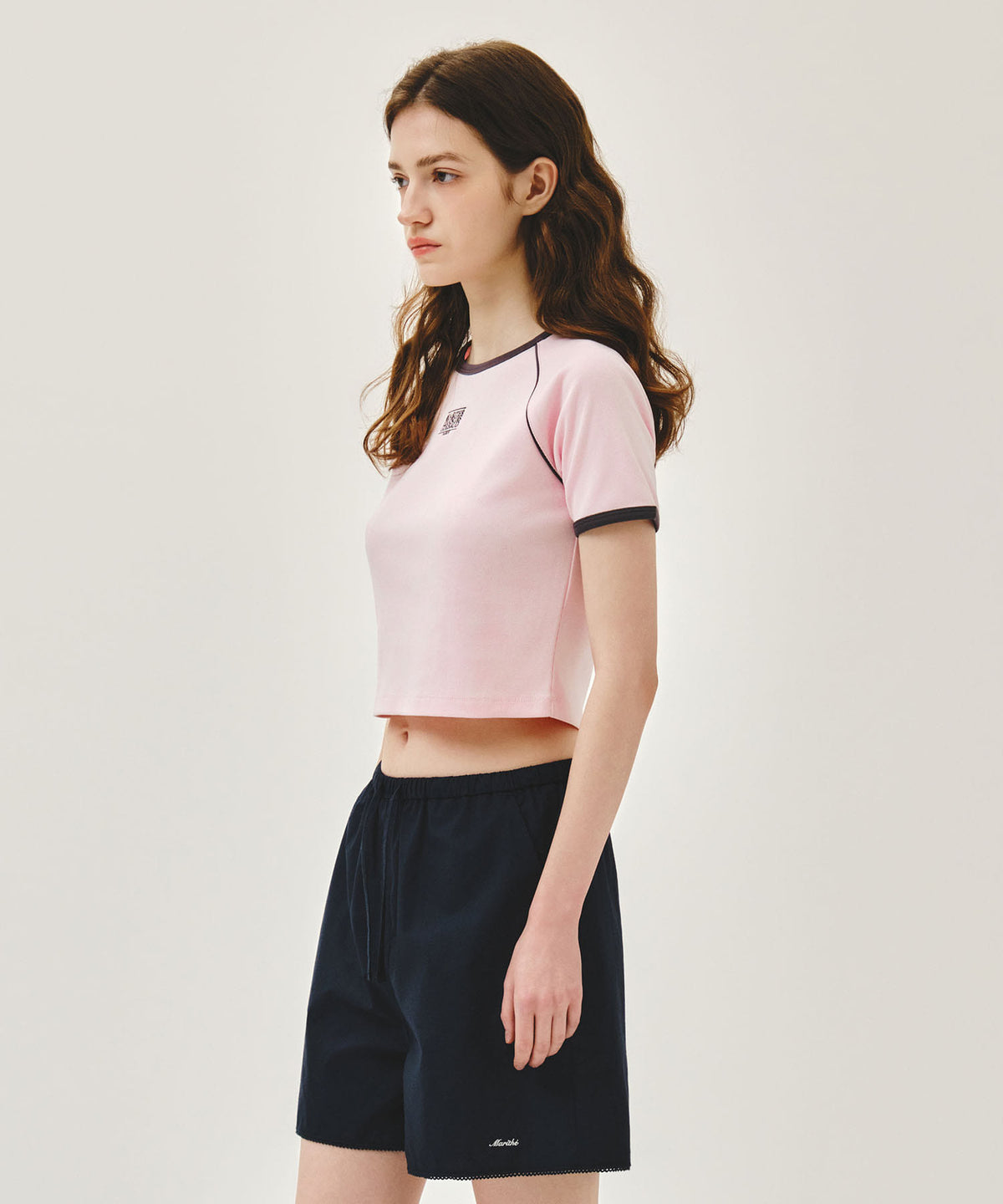Marithe & Francois Girbaud - Aerocool Small Classic Logo Ringer Slim Crop Tee (Pink) product image 2 | TRAB K-Fashion Australia