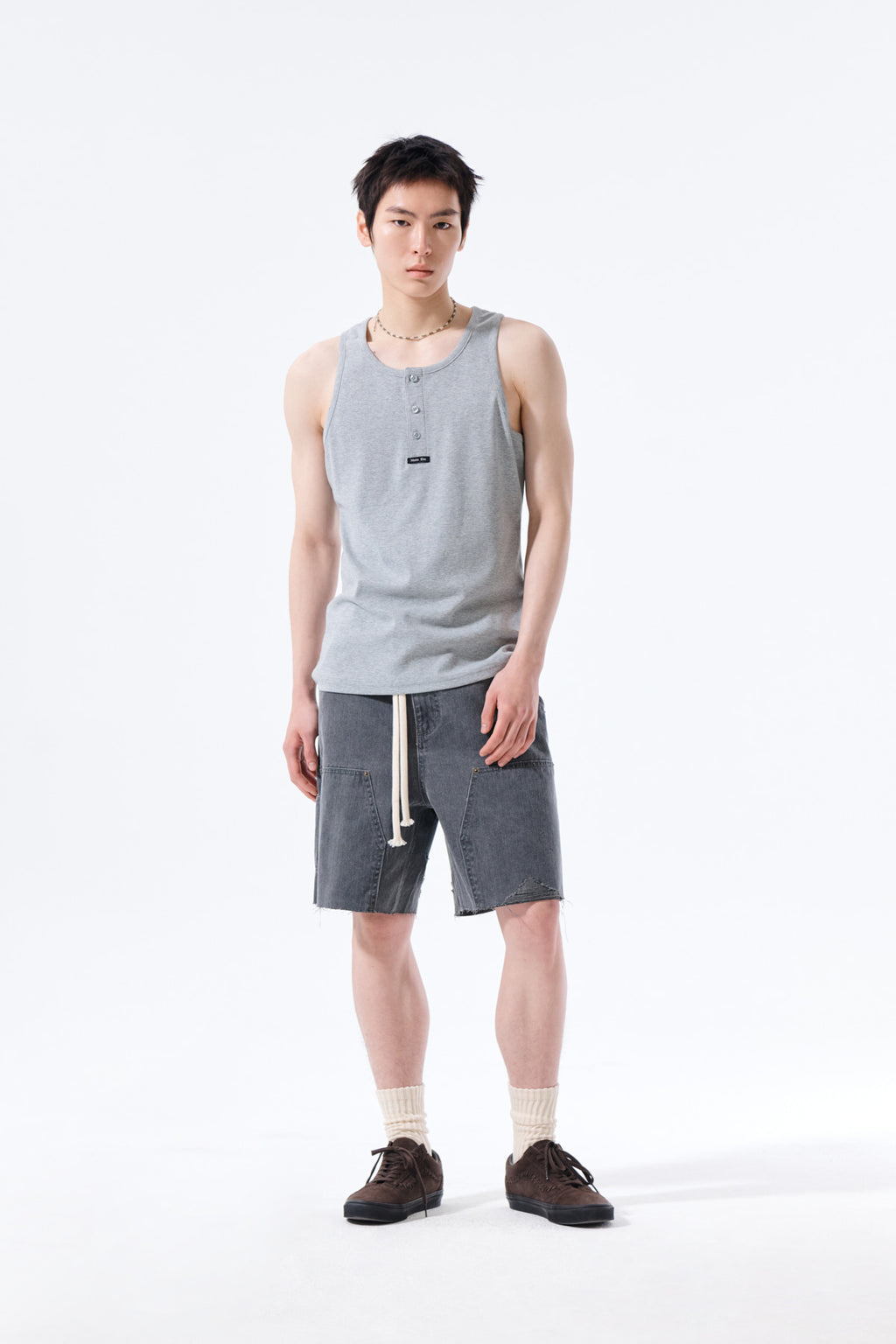 Matin Kim - Sleeveless Henley Top (Grey) product image 9 | TRAB K-Fashion Australia
