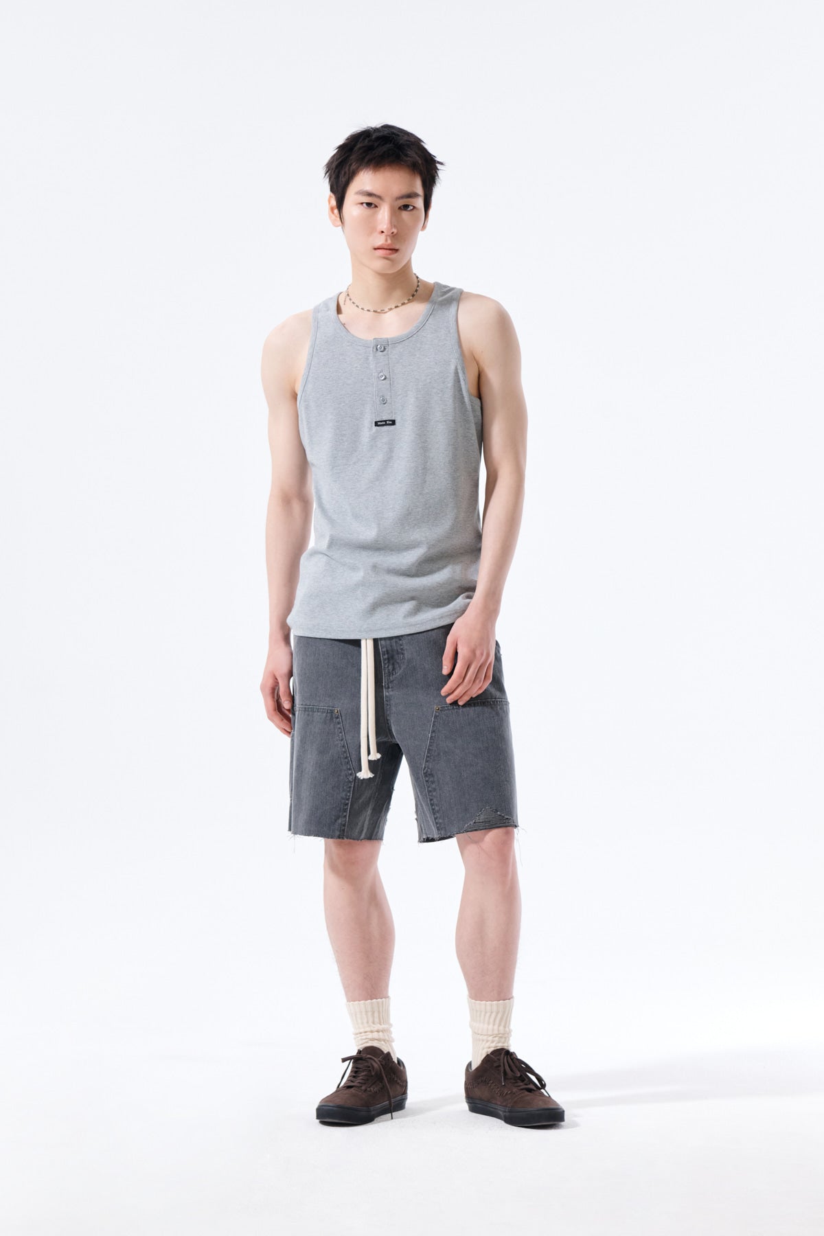 Matin Kim - Sleeveless Henley Top (Grey) product image 9 | TRAB K-Fashion Australia