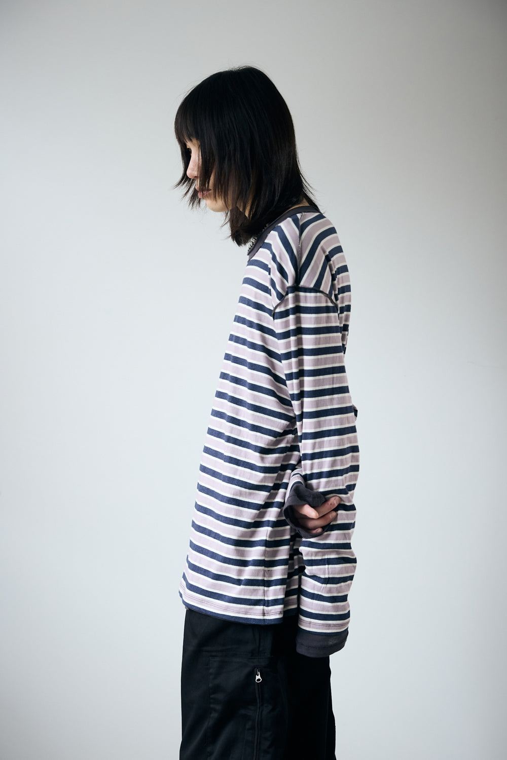 Hatchingroom - Two Face Stripe Tee Blue (Charcoal) product image 11 | TRAB K-Fashion Australia