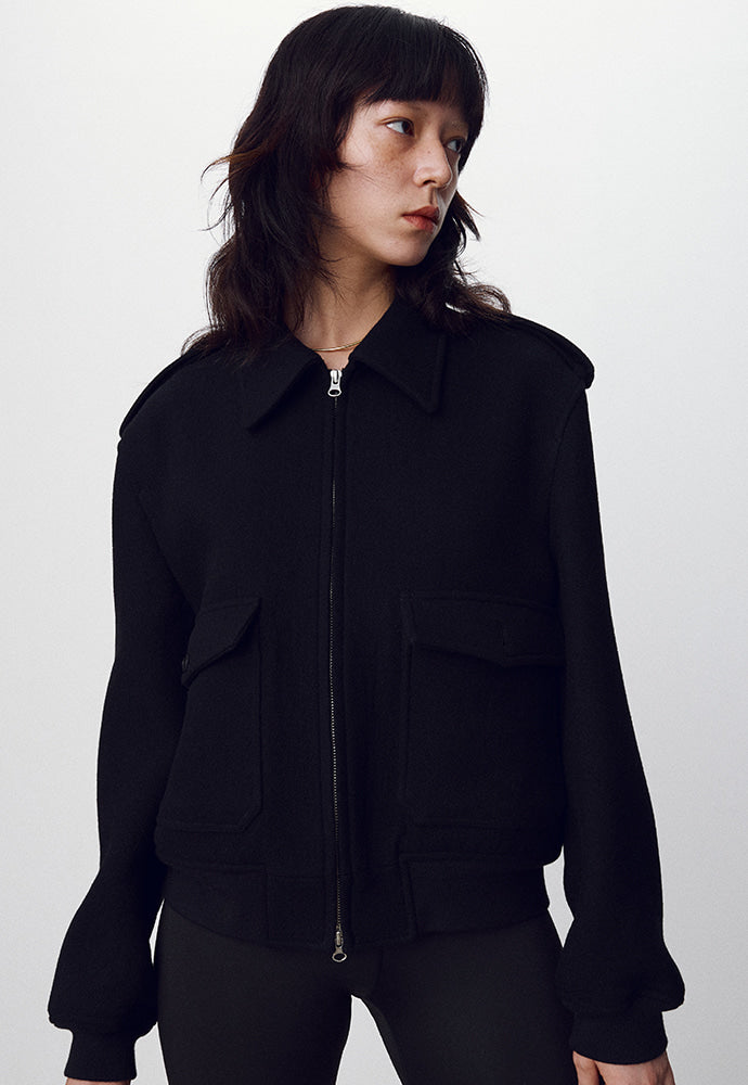 Tonywack - Felted Wool Epaulet Bomber Jacket (Black) product image 5 | TRAB K-Fashion Australia