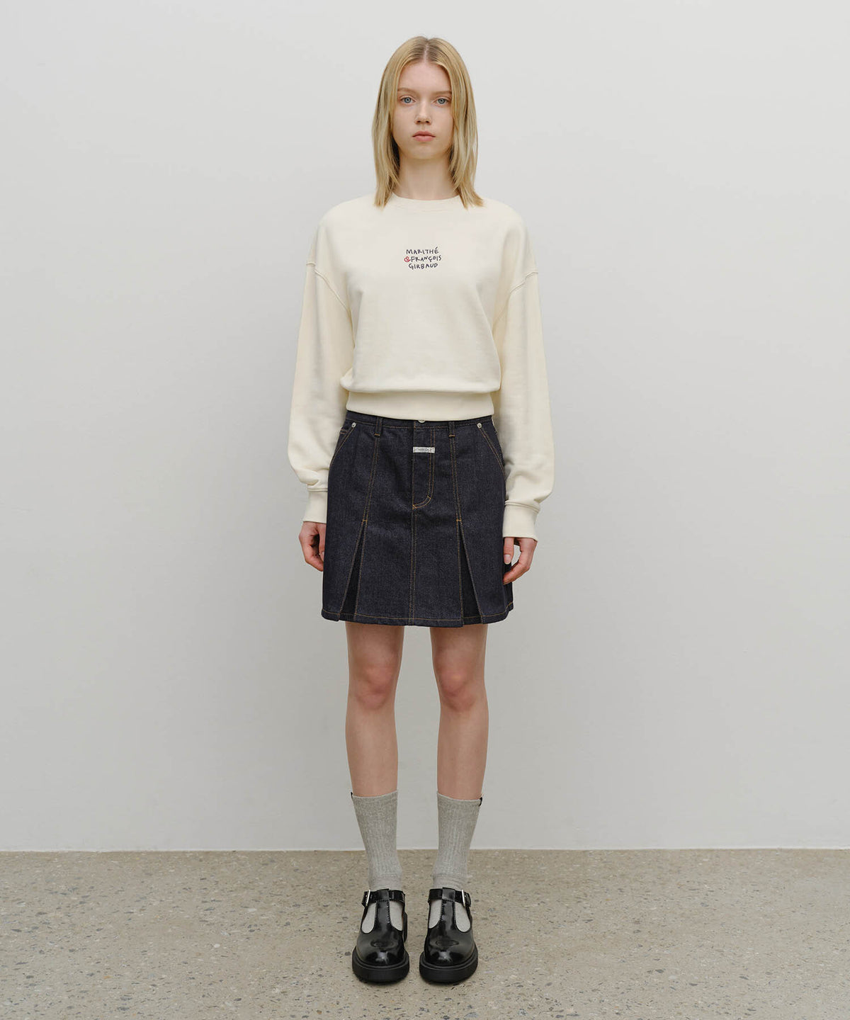 Marithe & Francois Girbaud - Denim Pleated Mini Skirt (Dark Blue) product image 3 | TRAB K-Fashion Australia