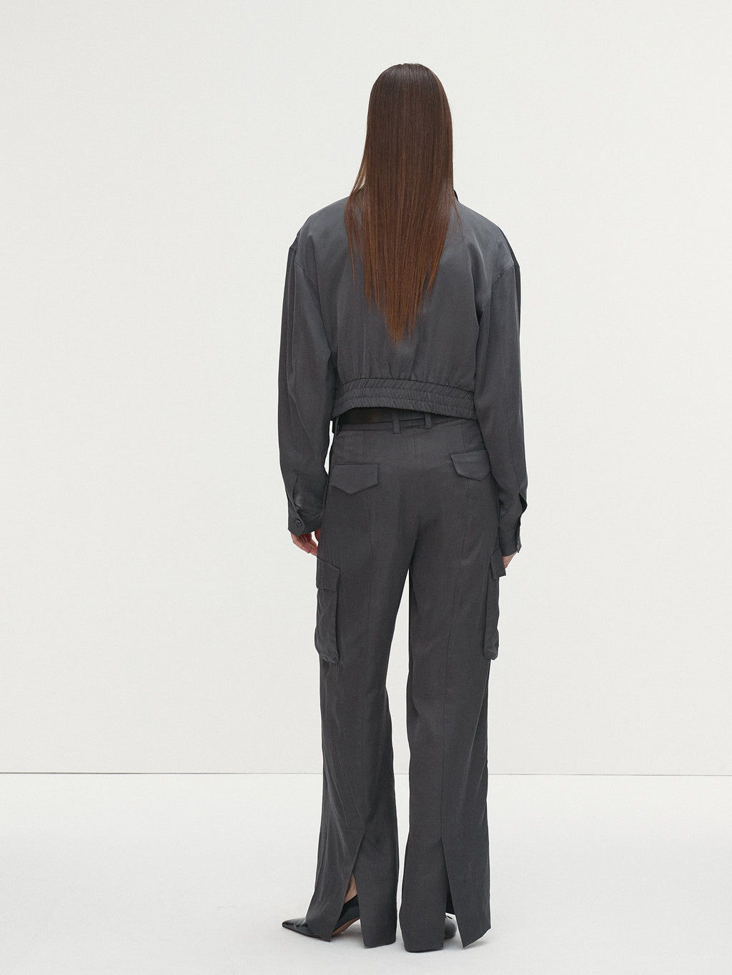 Tonywack - Satin Cropped Blouson Jacket (Carbon Grey) product image 4 | TRAB K-Fashion Australia