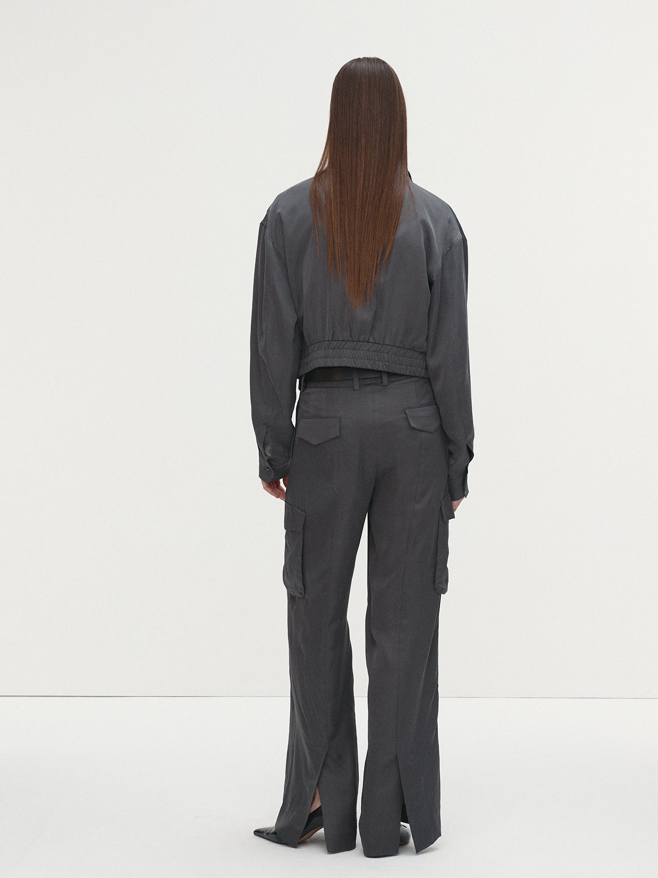 Tonywack - Satin Cropped Blouson Jacket (Carbon Grey) product image 4 | TRAB K-Fashion Australia