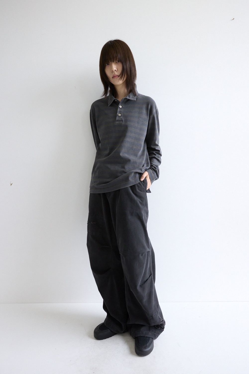 Hatchingroom - VTG Stripe Polo Tee Dyed (Grey) product image 3 | TRAB K-Fashion Australia