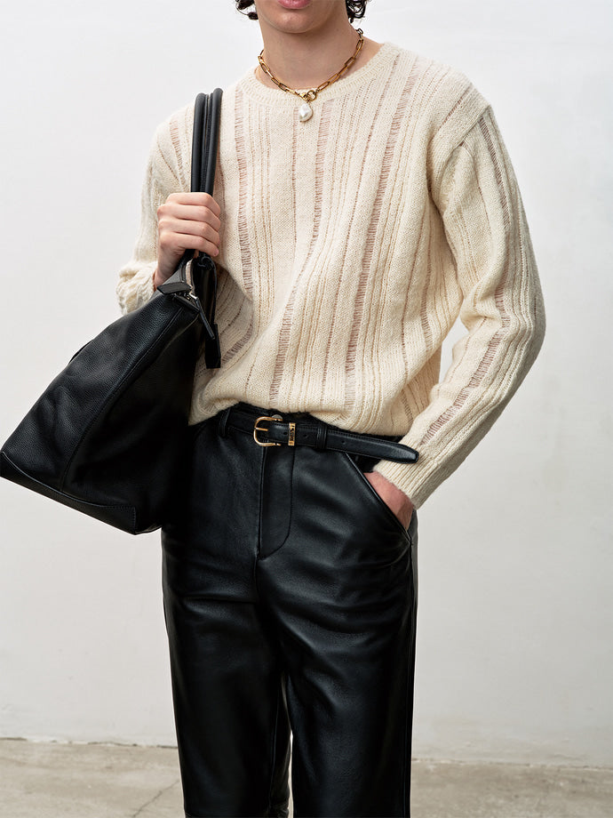 Tonywack - Kid Mohair Distressed Ribbed Sweater (Ecru) product image 1 | TRAB K-Fashion Australia