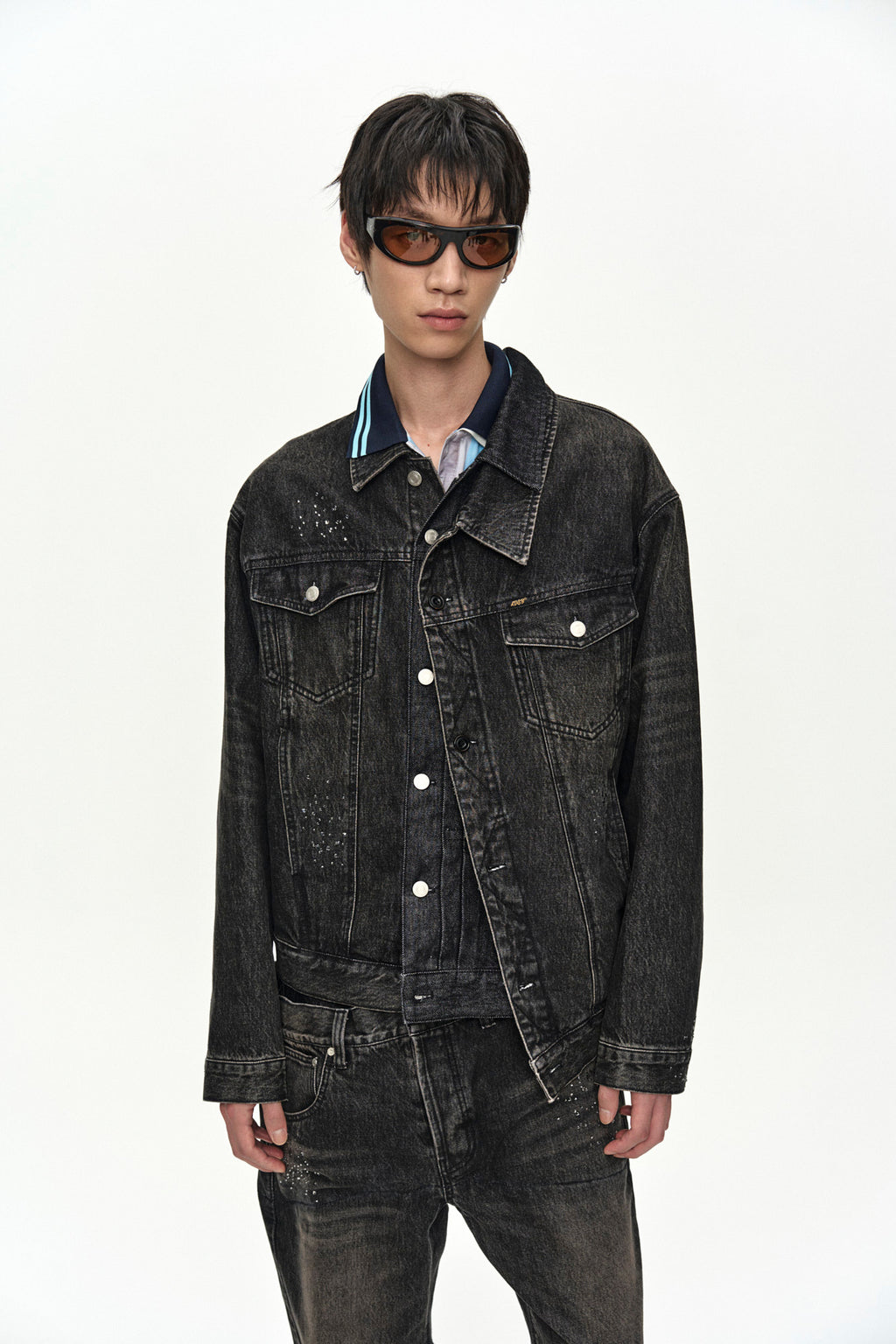 Andersson Bell - Unisex Asymmetric Layered Hot-Fix Wide-Leg Jeans (Black) product image 9 | TRAB K-Fashion Australia