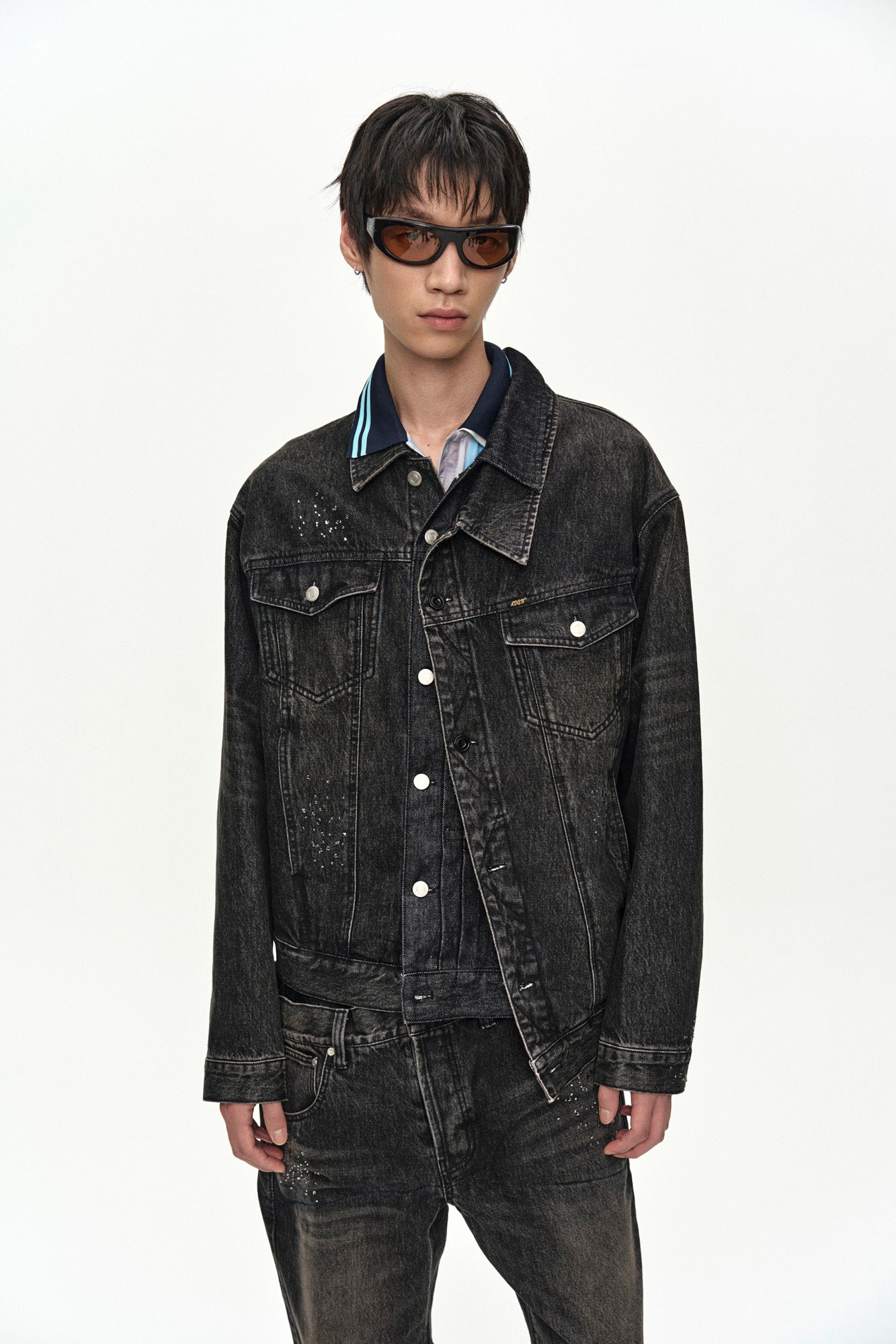 Andersson Bell - Unisex Asymmetric Layered Hot-Fix Wide-Leg Jeans (Black) product image 9 | TRAB K-Fashion Australia
